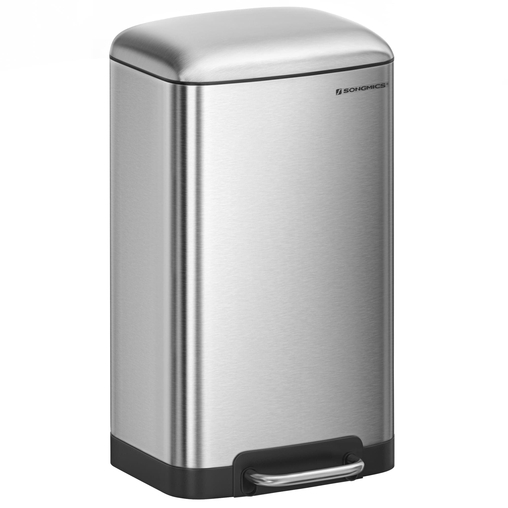SONGMICS Cubo de Basura para la Cocina, 30 L, Cubo de Pedal de Acero con Tapa y Cubo Interior, Cierre Suave, Plata LTB01L