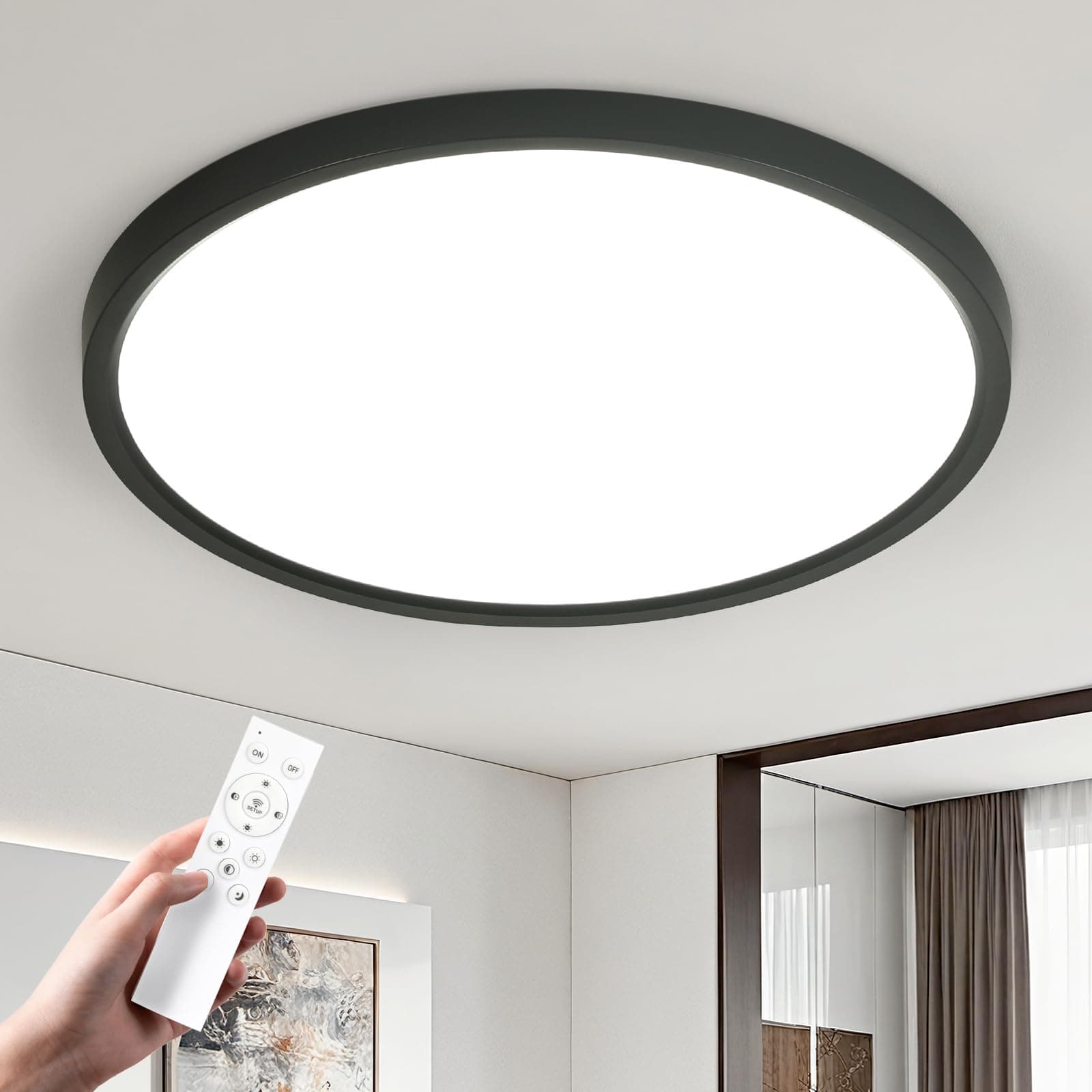 EASY EAGLE Plafon LED Techo 50cm 52W, 3000K-6500K Regulable con Mando a Distancia, Lámpara Techo Redondo Gran Tamaño para Salón Comedor Oficina, Downlight Plafones para Techo para Baño Cocina, Negro