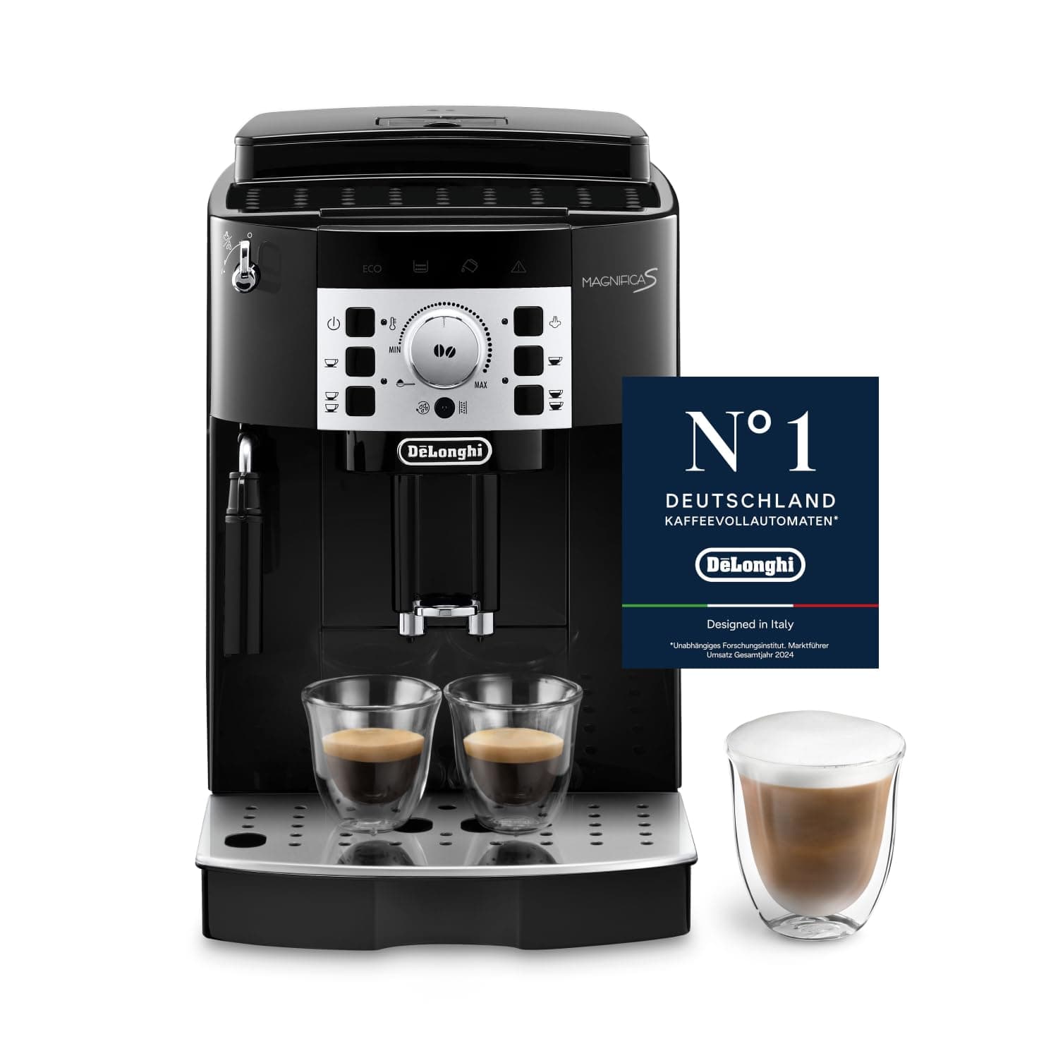 De’Longhi Magnifica S - Perfetto Kaffeevollautomat mit klassischem Milchaufschäumer, Espresso- und Cappuccino Kaffeemaschine, Bedienfeld mit Tasten, Schwarz (ECAM22.110.B)