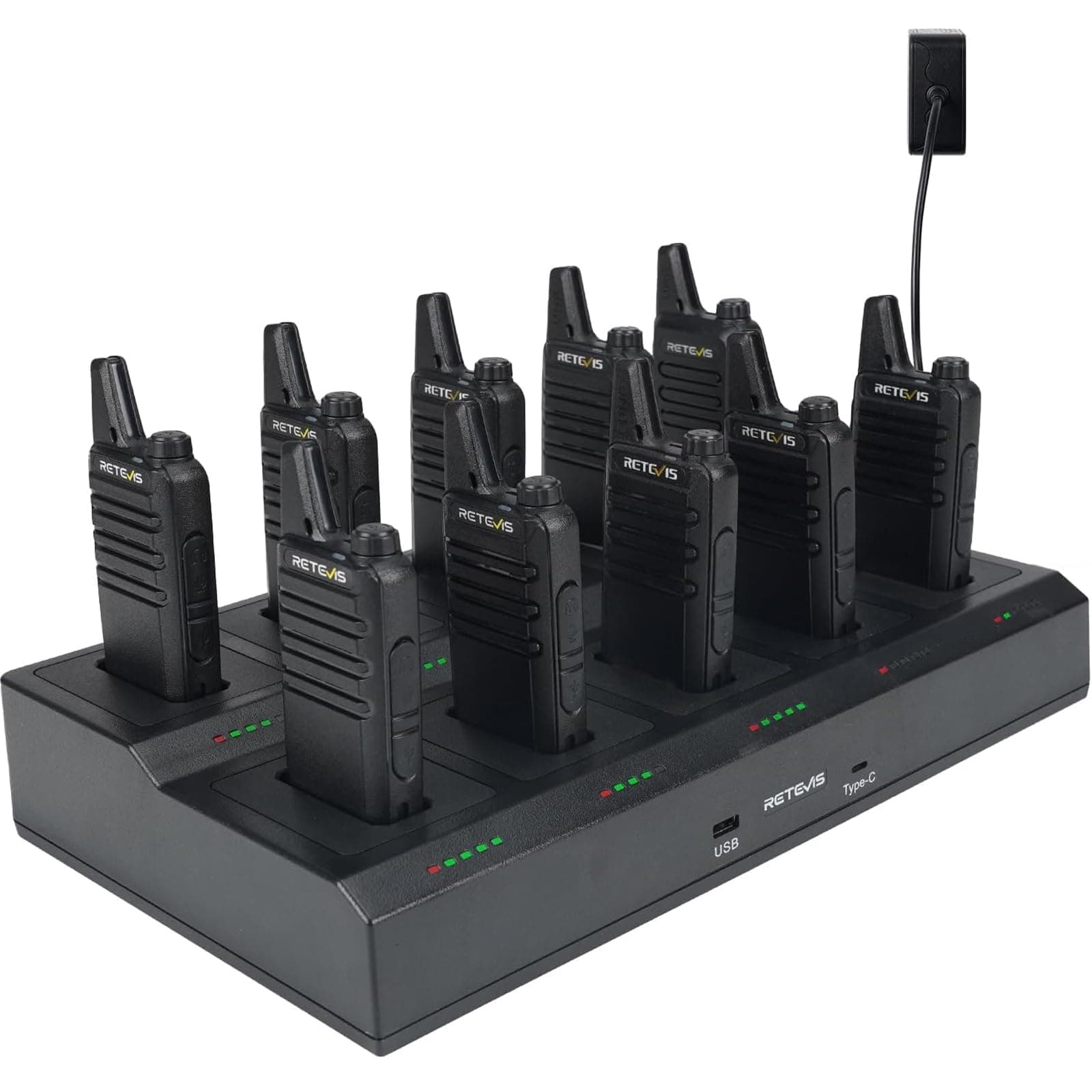 Retevis RT622 Walkie Talkie Profesional, PMR446 Mini Walkie Talkies, 10 en 1 Cargador Multipuerto, Squelch VOX, Walkie Talkie Largo Alcance para Restaurante (Negro, 10 Piezas)