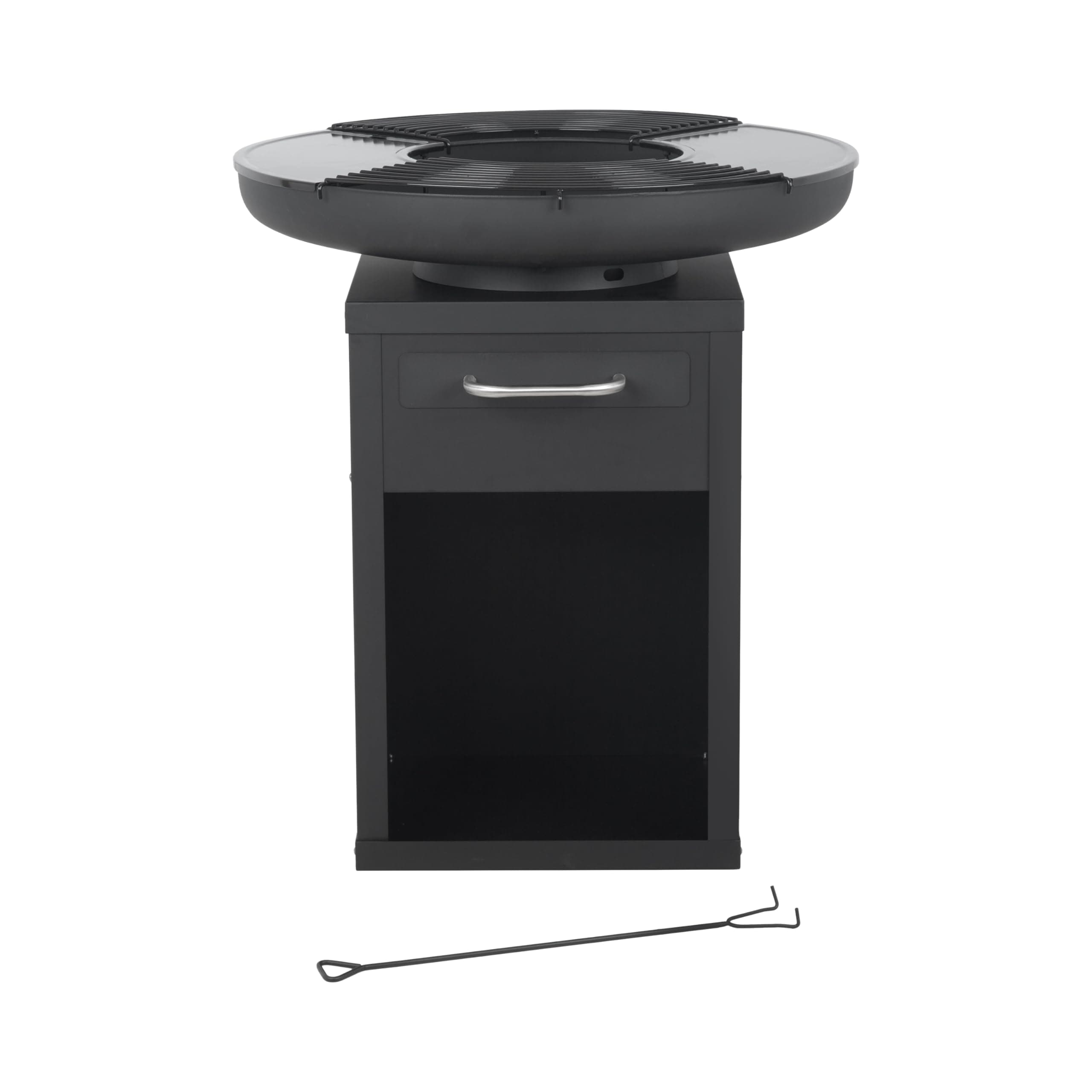 Bighorn Grand Brasero Plancha Ø80 x 92 cm en Fer, 42 kg, Ensemble de Cuisson Extérieur avec Plaques et Grilles Amovibles, Foyer Chauffant de Jardin et Terrasse