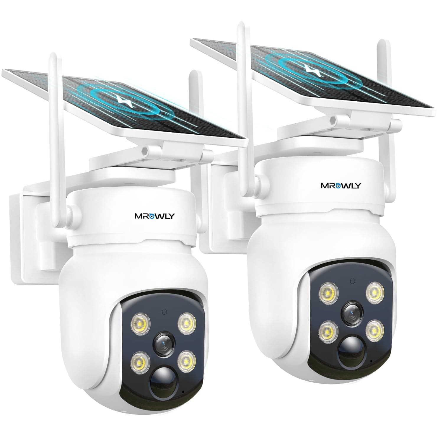 2PCS Camara Vigilancia WiFi Exterior Solar 2 en 1, 4MP/2.5K Camara sin Cables, 360° Cobertura, Fácil Instalación, 2.4/5 GHz WiFi, Visión Nocturna en Color, PIR, SD/Nube