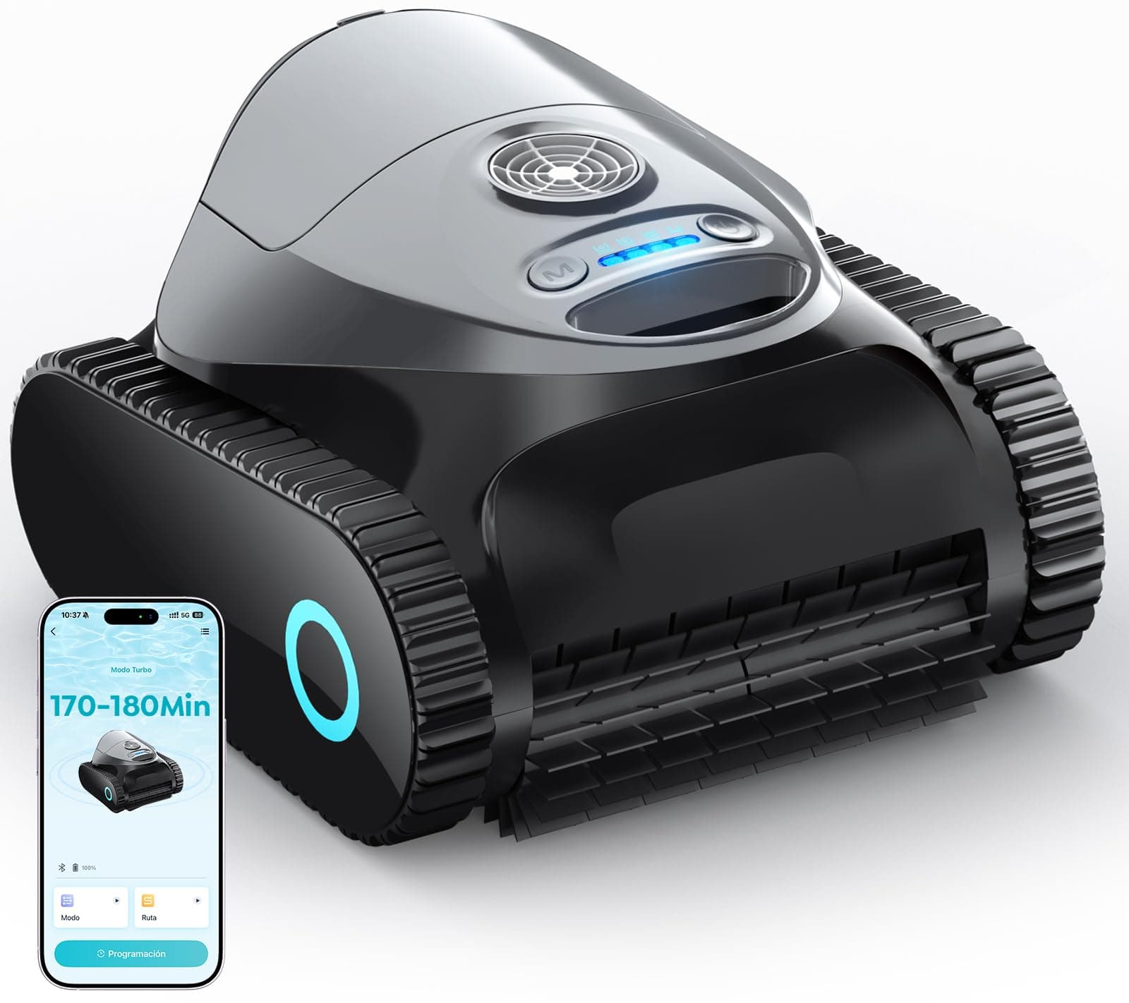 BRINBO C1 Robot Piscina Limpiafondos y Paredes, Doble Filtro, Aspirador Piscina Bateria, 7 Modos de Limpieza, 180 min de Autonomía, Limpiador con App, Limpiafondos Piscina de hasta 150 m², Gris Mica