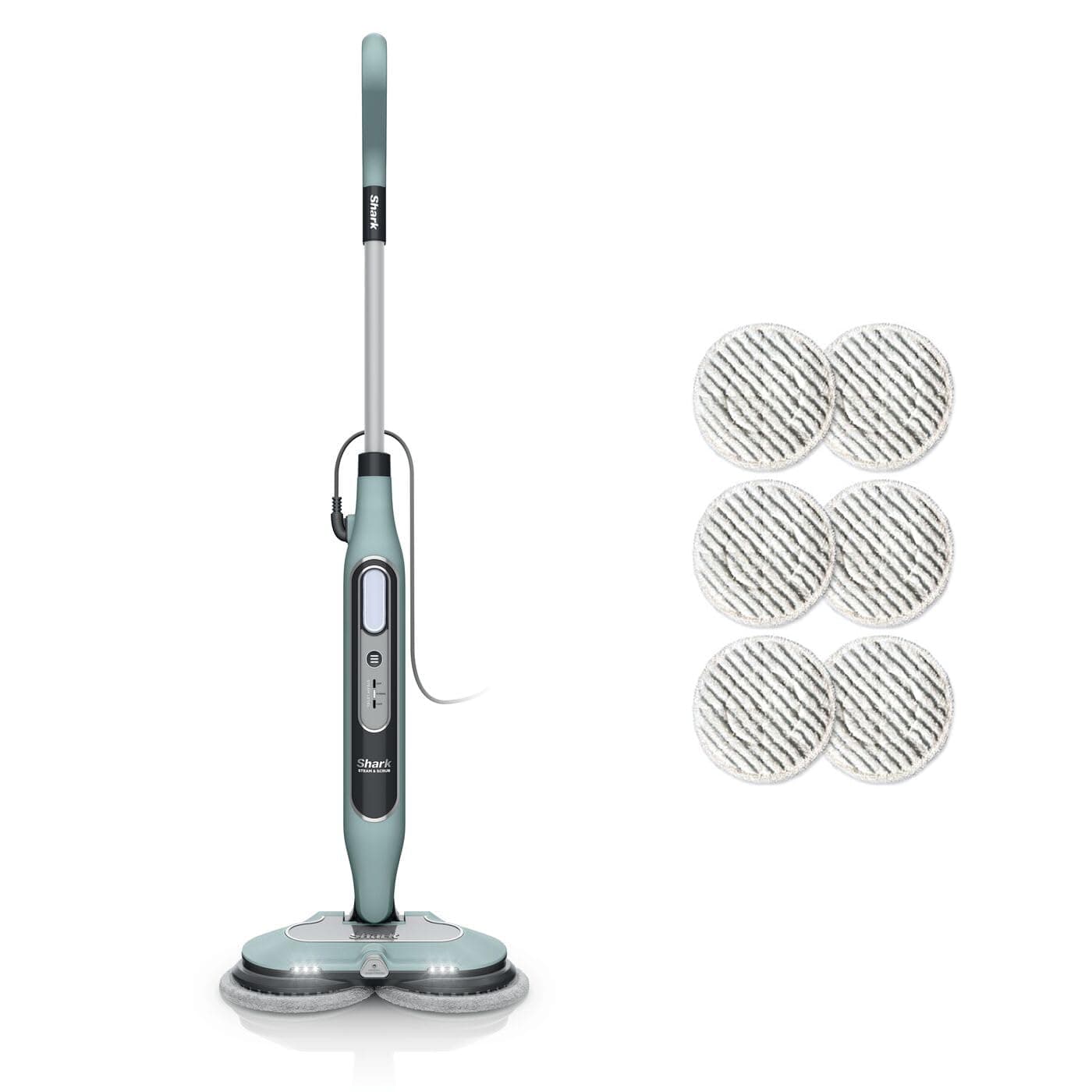 Shark Steam Mop Balai automatique à vapeur et à récurer, 3 réglages vapeur, assainit, élimine taches et saleté, 2 tampons rotatifs, utilisation sur tous les sols durs scellés, blanc et gris, S8201EUCP