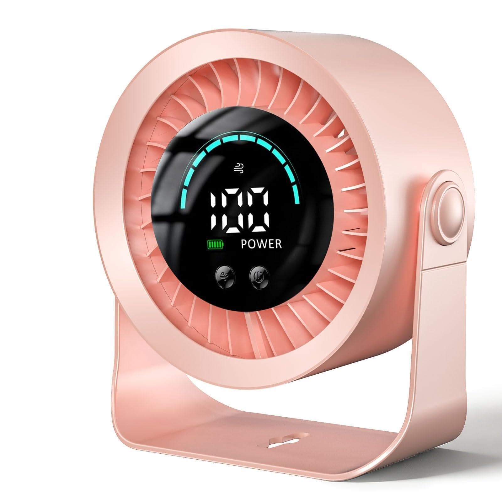 DDKJ Ventilador de Mesa Silencioso,100 Ajustes Continuos,Pantalla LED,4000mAh USB Recargable,Batería Hasta 13 Horas,2 en 1 Ventilador de Escritorio/Pared para Casa, Oficina, Cocina-Rosa