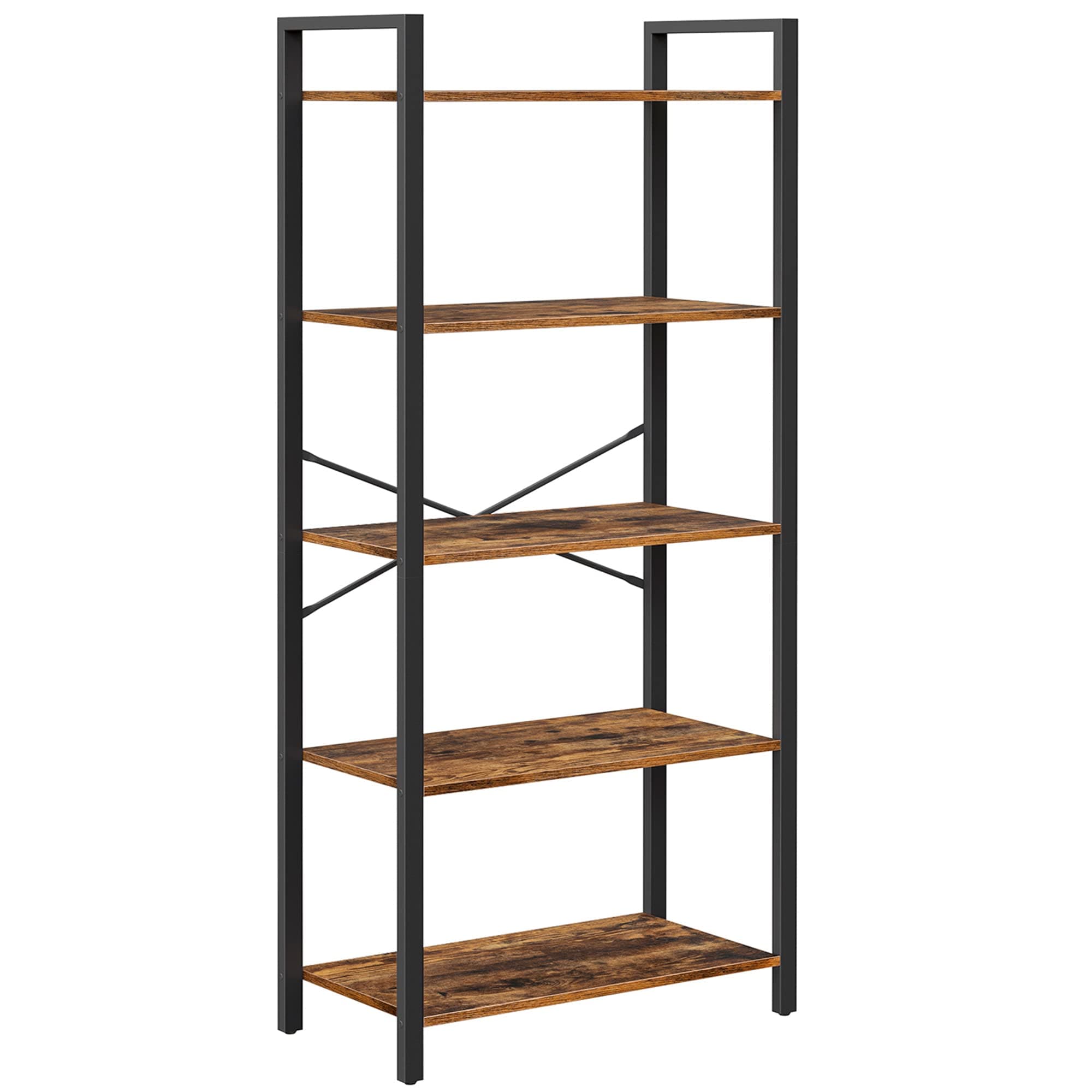 VASAGLE Bibliothèque, Étagère de Rangement 5 Niveaux, 66 x 30 x 153 cm | Étagère de Rangement, Acier et Bois, pour Salon, Bureau, Chambre, Marron Rustique et Noir Mat, Collection BARNET LLS061B01