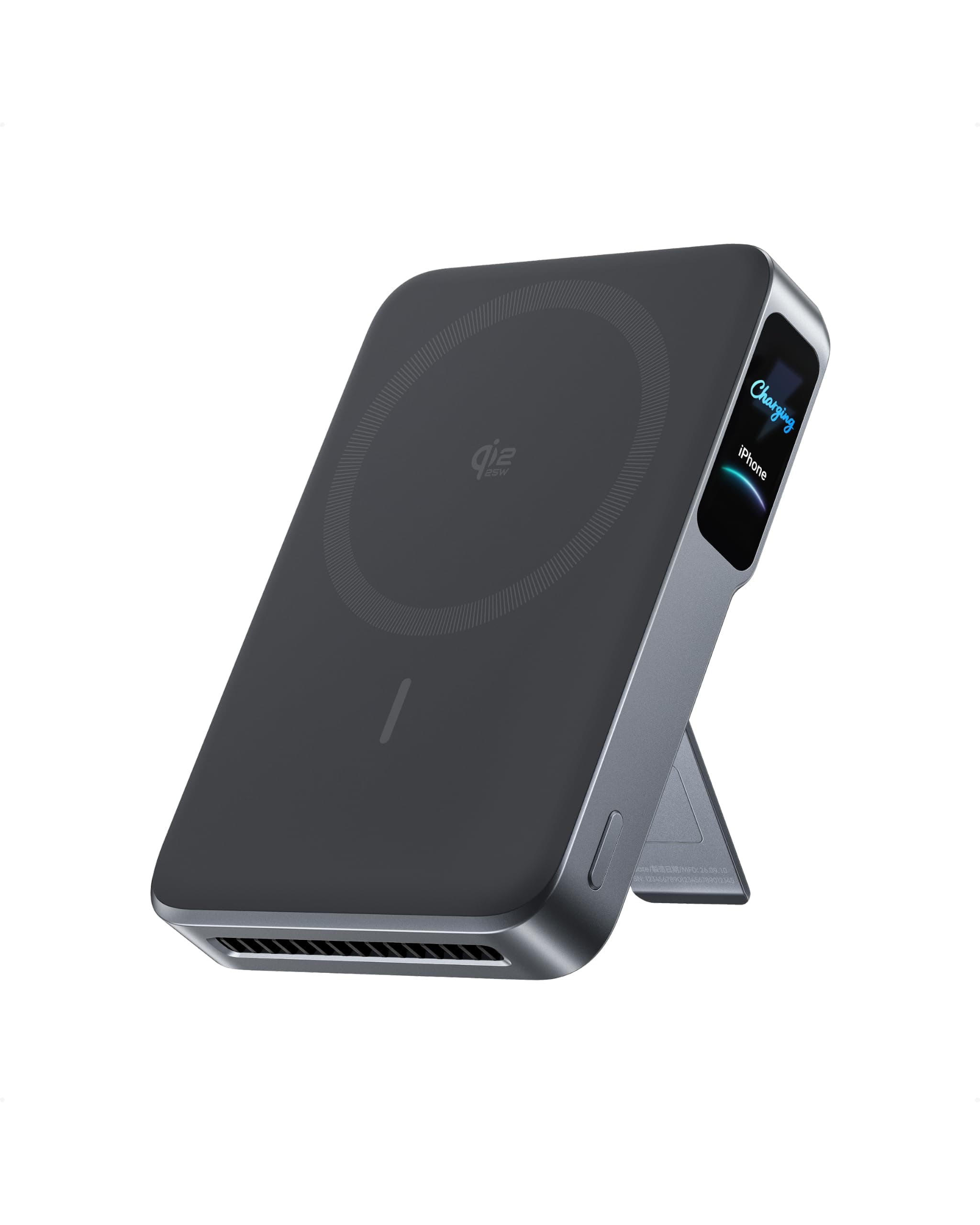 Anker MagGo Powerbank 2 Pro, Qi2.2 25W 10000mAh MagSafe Powerbank | Kabellose Powerbank mit aktivem Lüfter, bis zu 45W Ladeleistung, Smart Display und Halterung, für iPhone 17 /16/15 und mehr