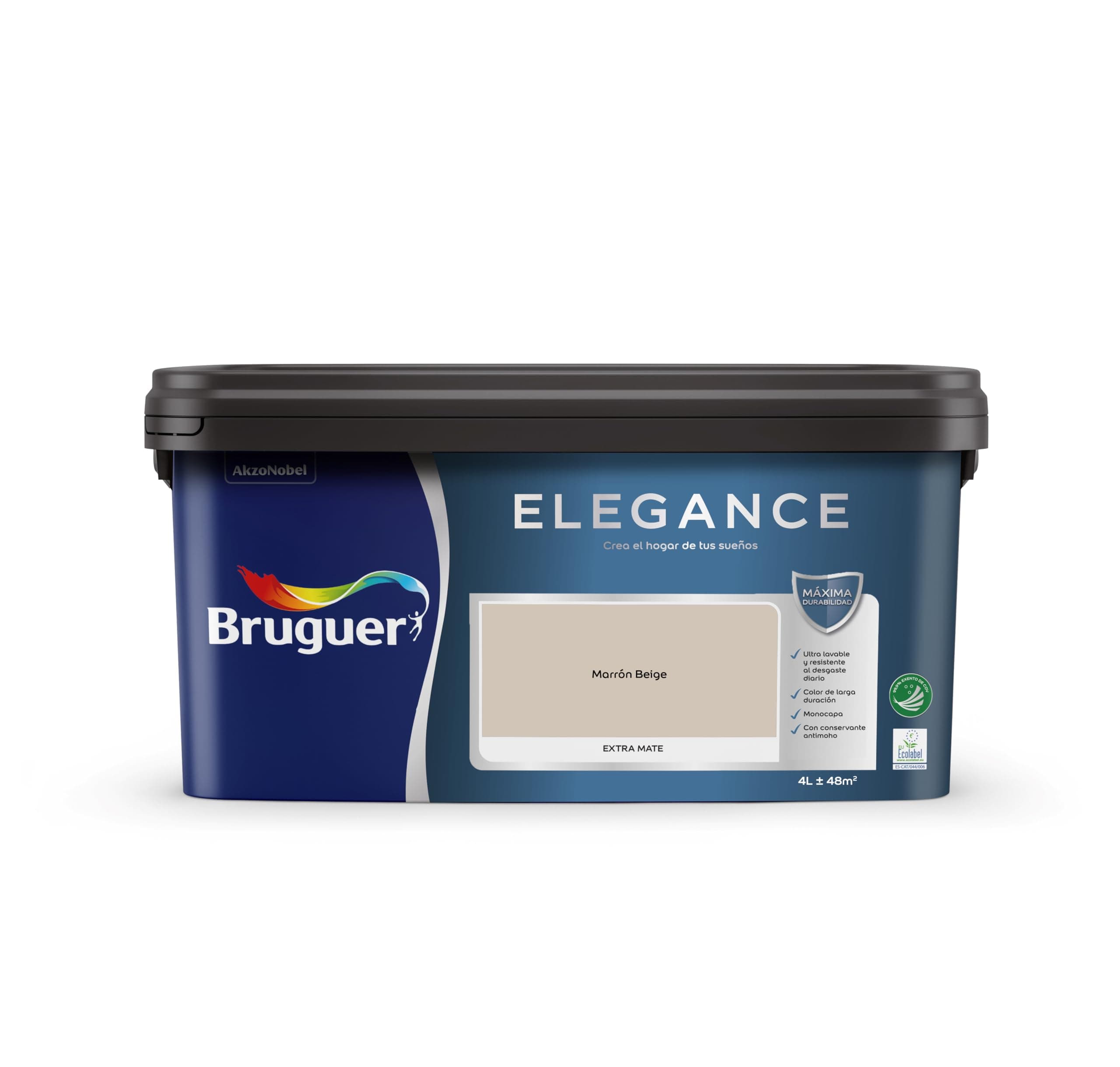 Bruguer ELEGANCE Pintura Monocapa ExtraMate, Paredes y Techos, Interior, Exterior protegido, Alta Durabilidad, UltraLavable, Resistente al Desgaste y Manchas Marrón Beige 4L