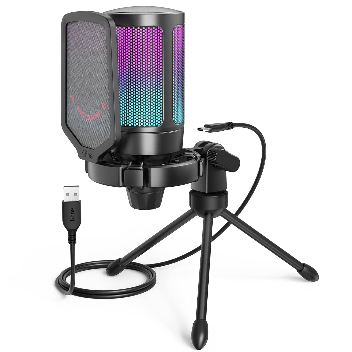 FIFINE PC Microfono Gaming, USB Microfoni Podcast per PS4, PS5, Computer, Microfono da Tavolo con Pulsante di Silenziamento