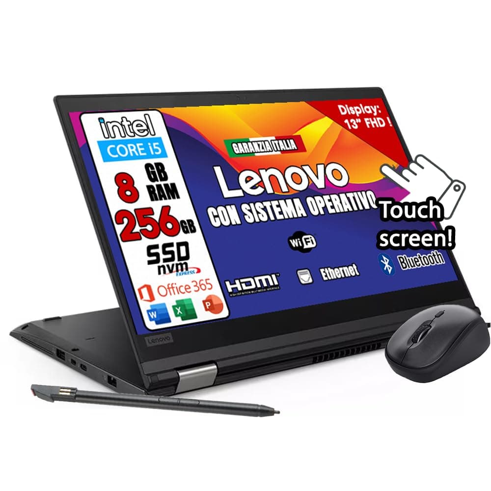 Lenovo ThinkPad Yoga x390 TouchScreen Pieghevole Full HD Intel Core i5-8th 256GB SSD 8GB RAM DDR4 Windows 11 Pro con mouse e penna stilo in omaggio! (ricondizionato)