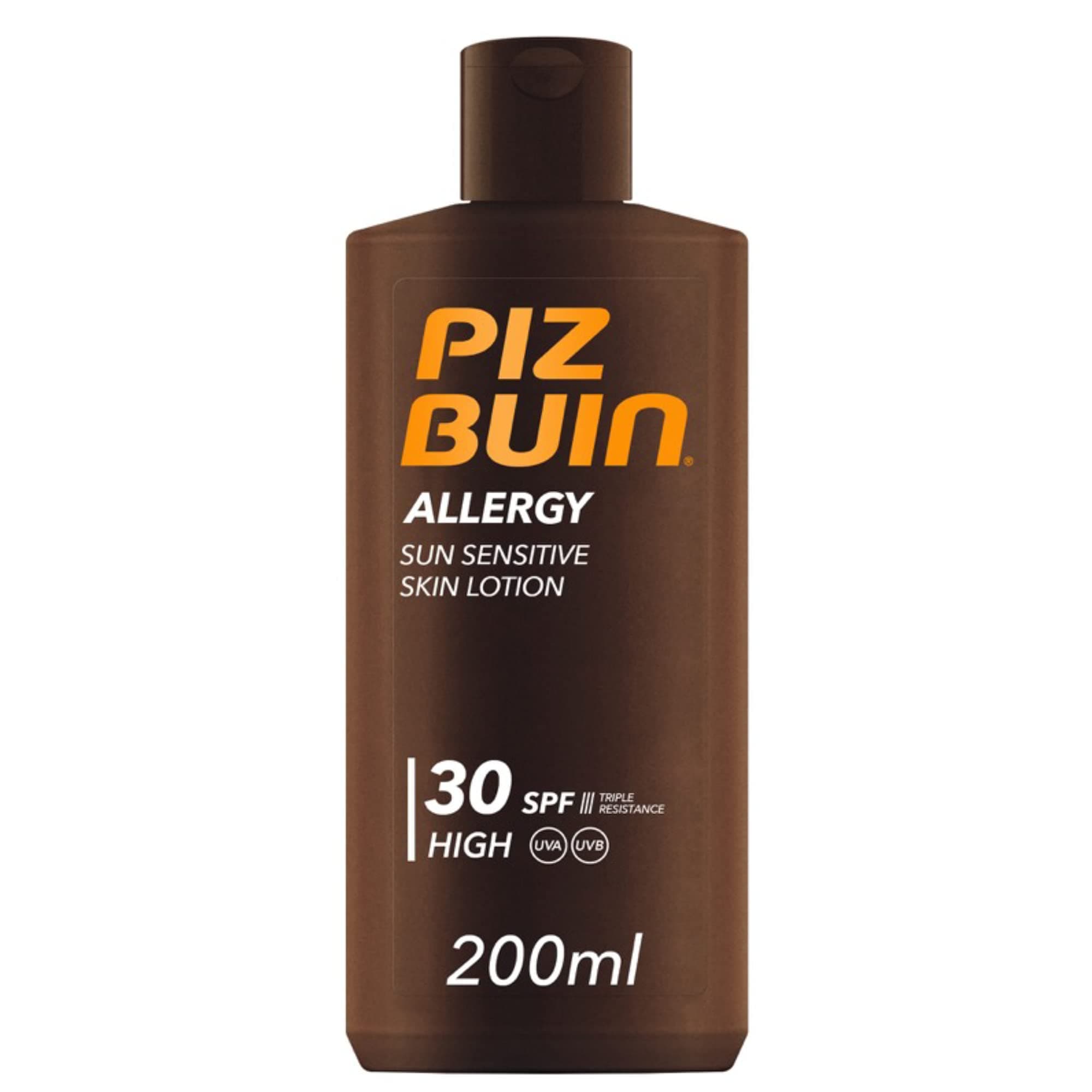 PIZ BUIN Allergy Latte Solare SPF 30, Crema solare 30 per pelli delicate e sensibili al sole, Protezione solare 30 con filtro solare UVA/UVB, Latte solare SPF 30 resistente all'acqua, 200 ml