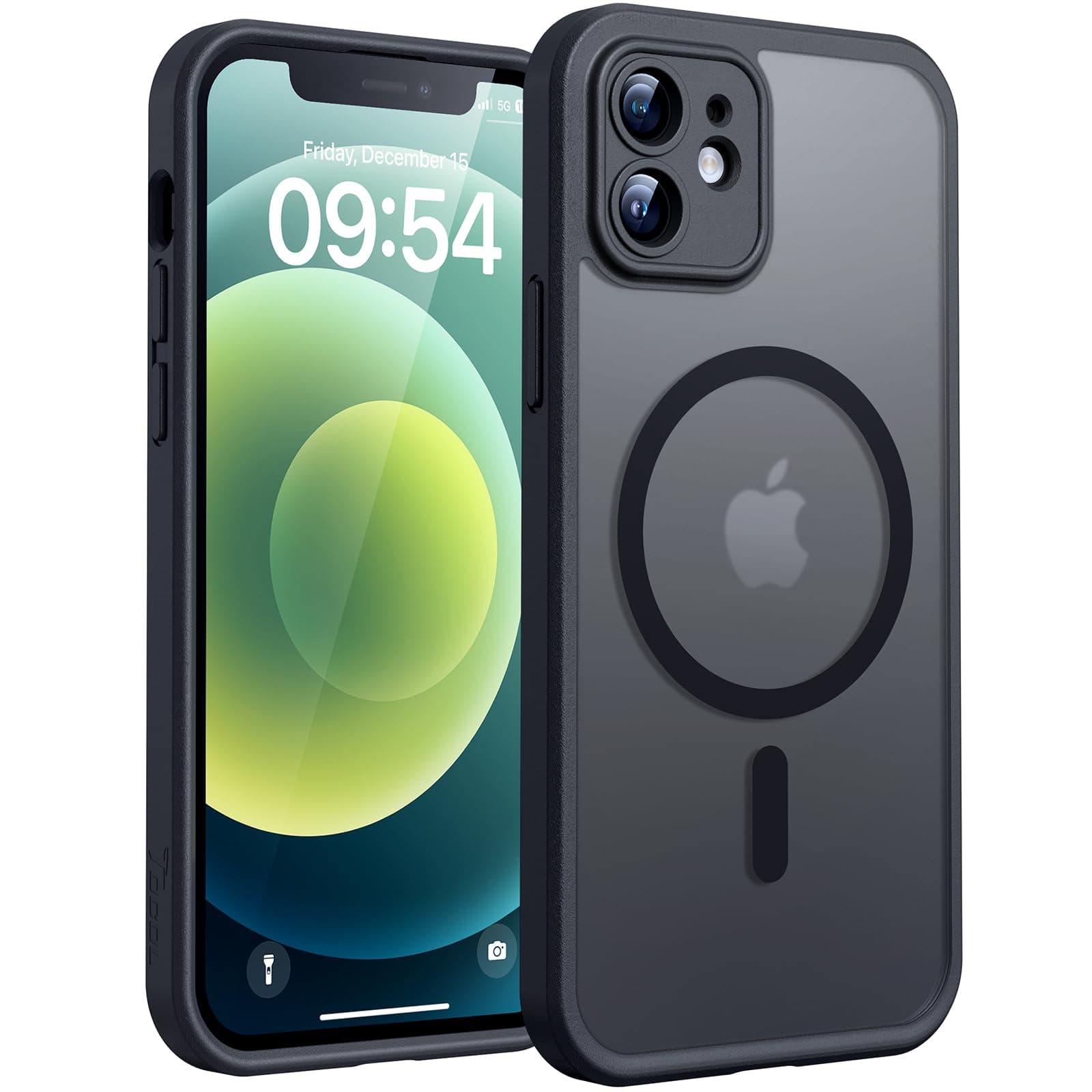 TOCOL Cover Magnetica per iPhone 12 6,1 Pollic, Compatibile con MagSafe, Protezione Fotocamera Integrata, Custodia Antiurto Traslucida Opaca, Nero