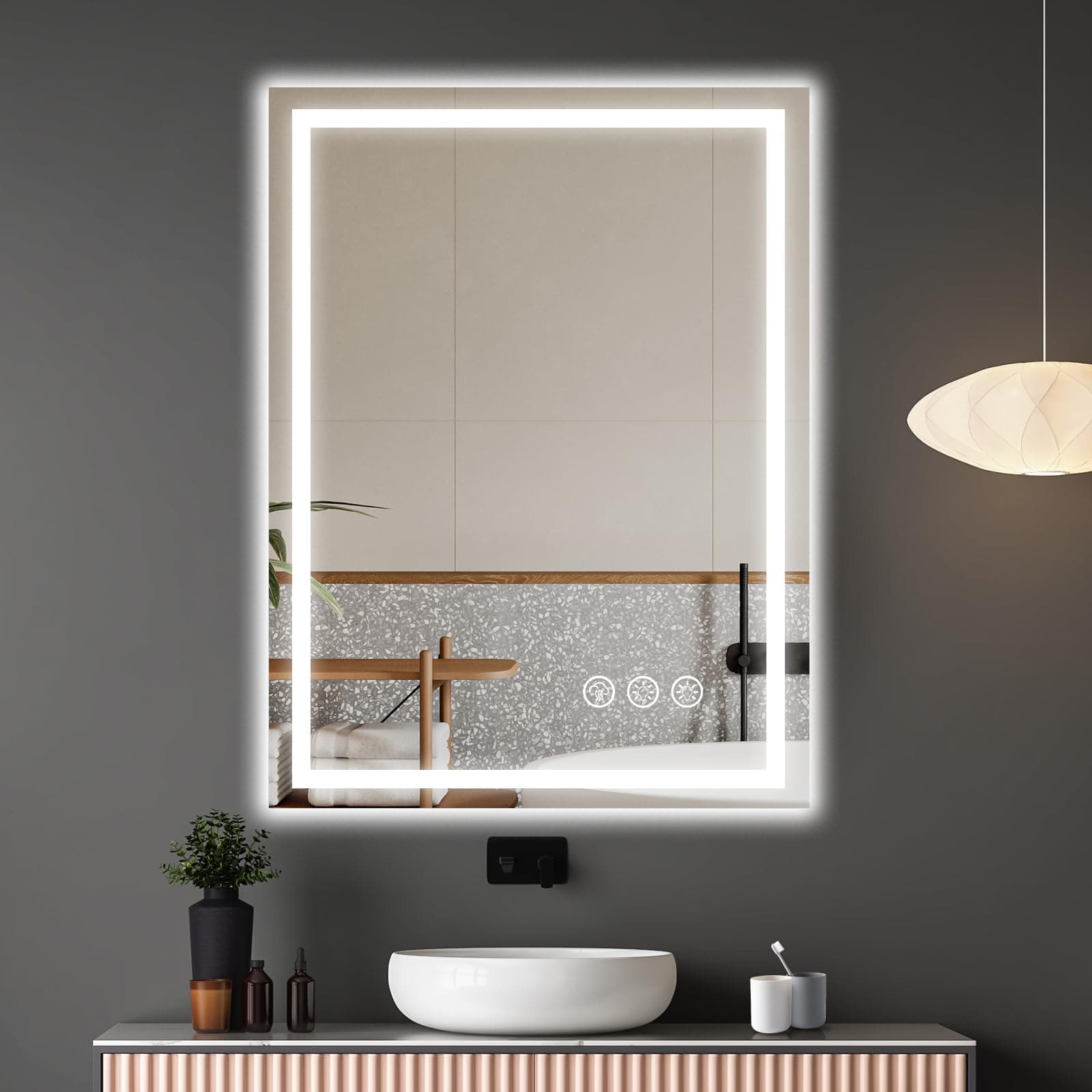 Ratsamee Espejo Baño con Luz 60x80cm, Espejos de Baño con LED con Antivaho, Regulable, 3 Colores Luz, Función Memoria