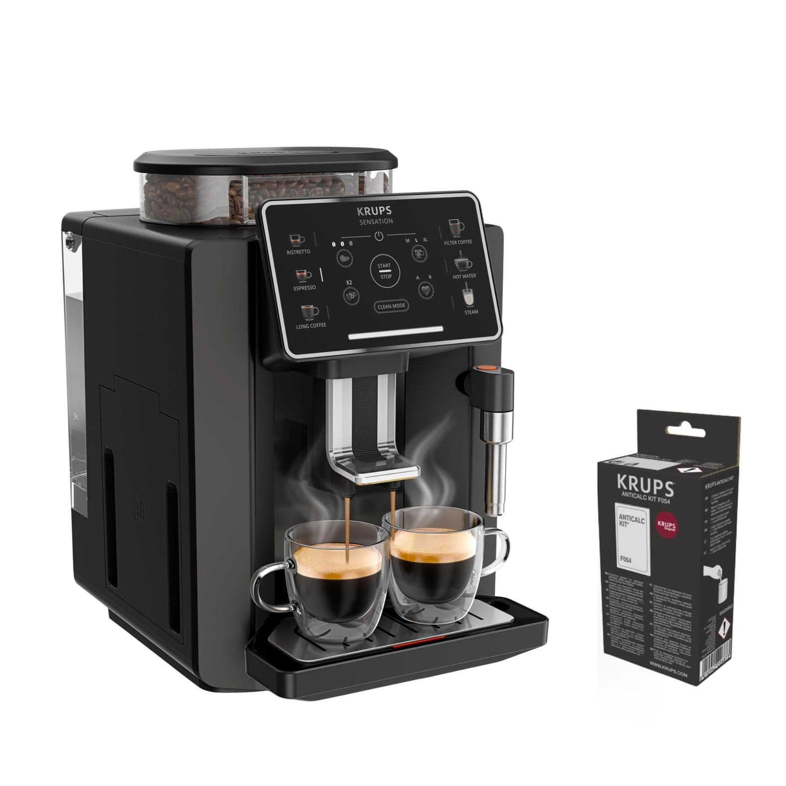 Krups Sensation C50, Cafetera Superautomática, Potencia 1450W, 5 tipos bebidas, Fácil mantenimiento, Ajustes personalizados, Panel táctil, Espumador de leche, Incluye Kit Descalcificador, EA9109OM