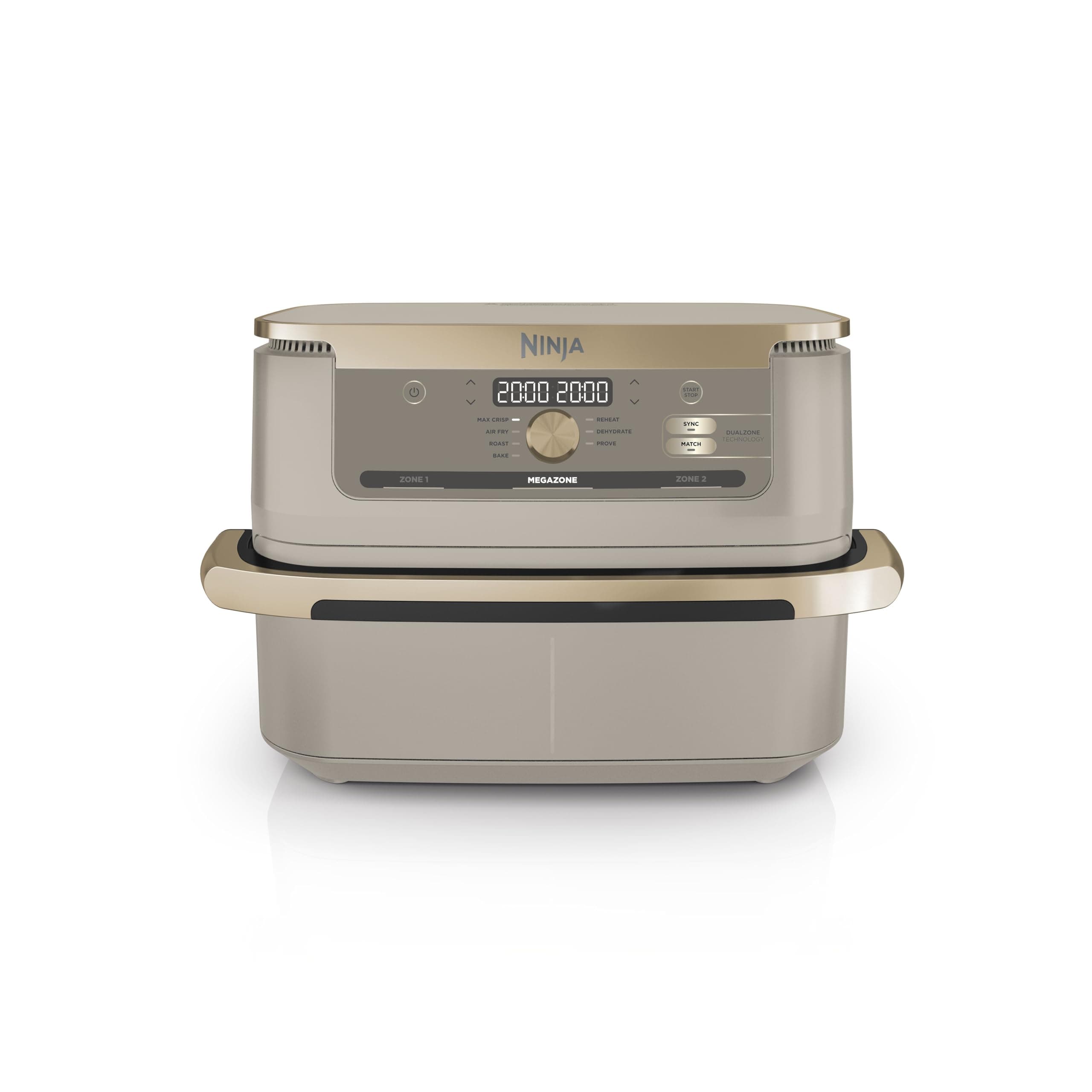 Ninja FlexDrawer, Friggitrice ad Aria XL, Doppia Zona, 10,4L, Beige/Oro | 7 Funzioni, Separatore Rimovibile, Piastre, Cestello e Accessori Lavabili in Lavastoviglie, Ricette Senza Olio, AF500EUSD