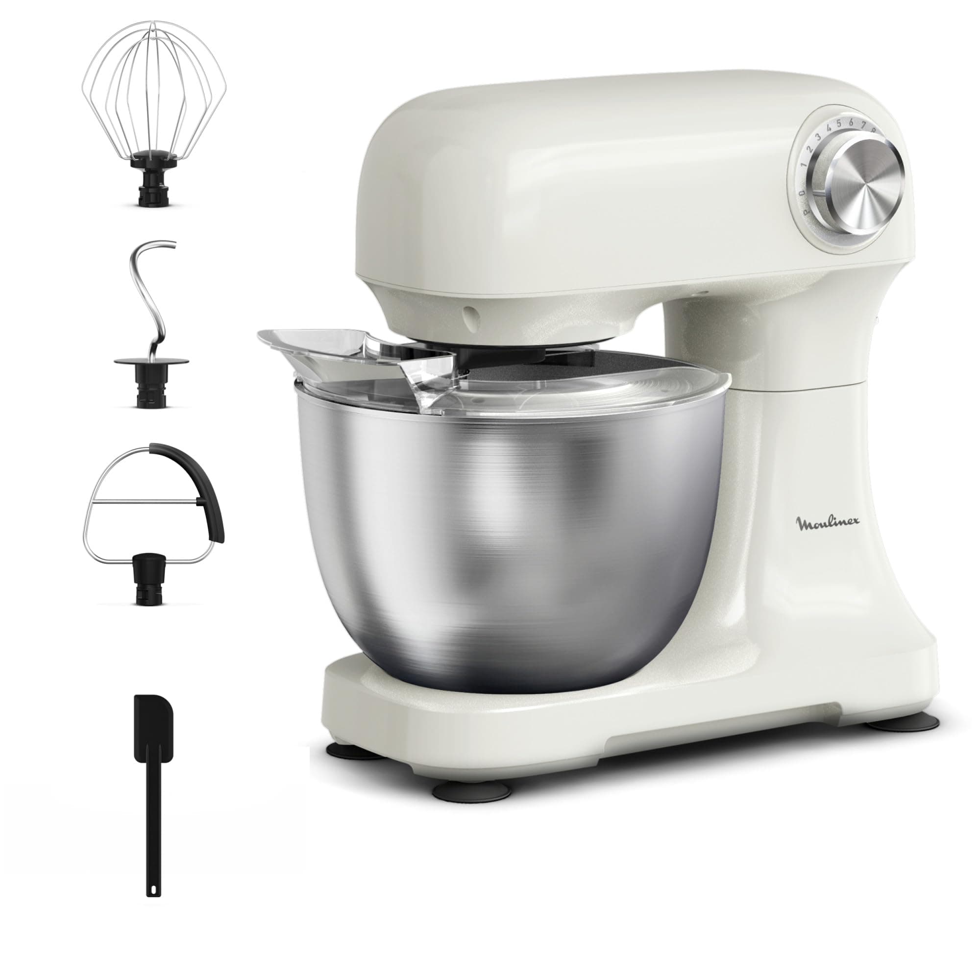 Moulinex, Bake Simple, Robot pâtissier, compact, utilisation facile, Fouet, batteur et crochet petrin, QA141AF0, Beige