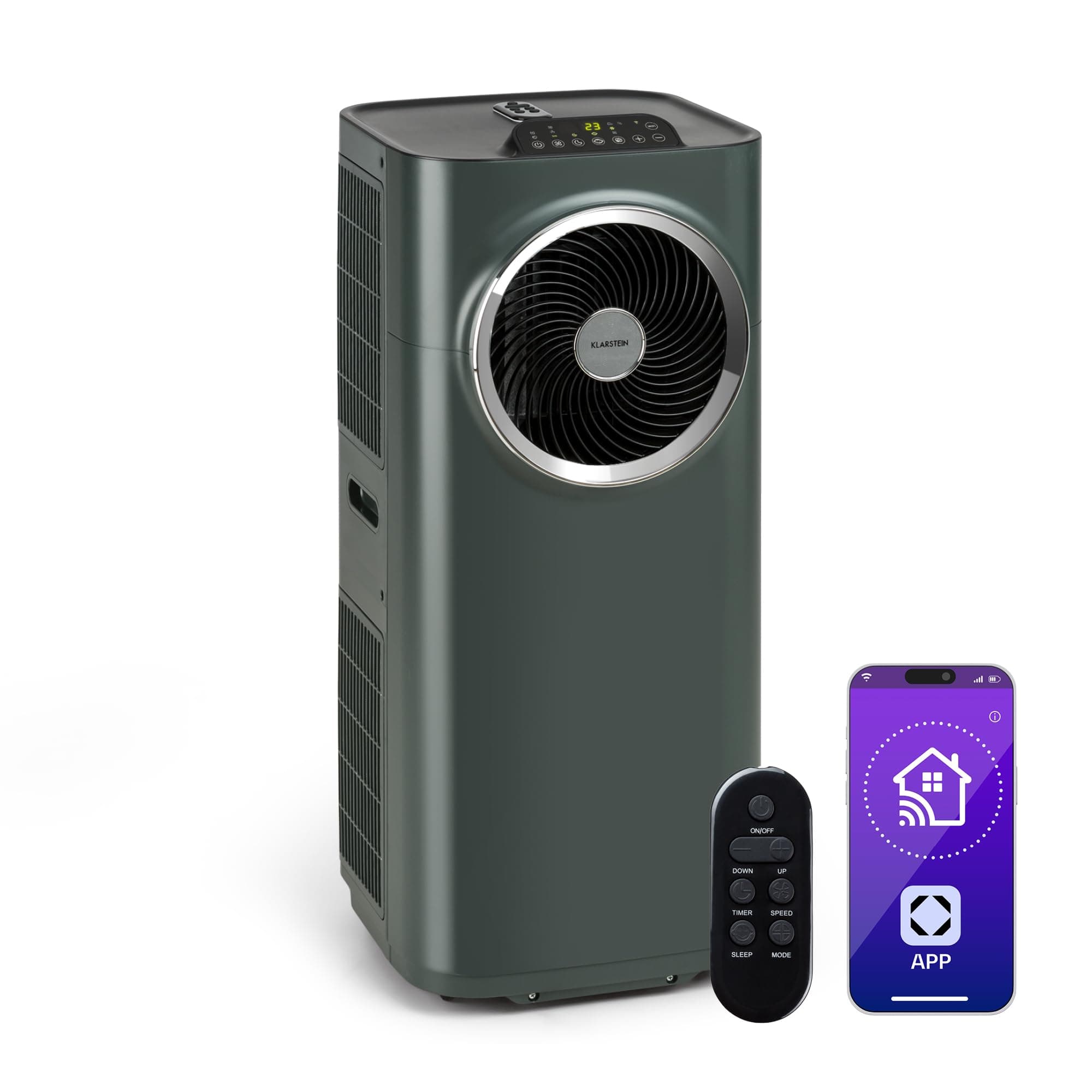 Klarstein Kraftwerk Smart Climatiseur Mobile - 10,000 BTU, 29-49 m², Silencieux 50 dB, App & Alexa, Déshumidificateur 23 l/h, Ventilateur 440 m³/h, Télécommande, Kit Fenêtre Inclus, Anthracite