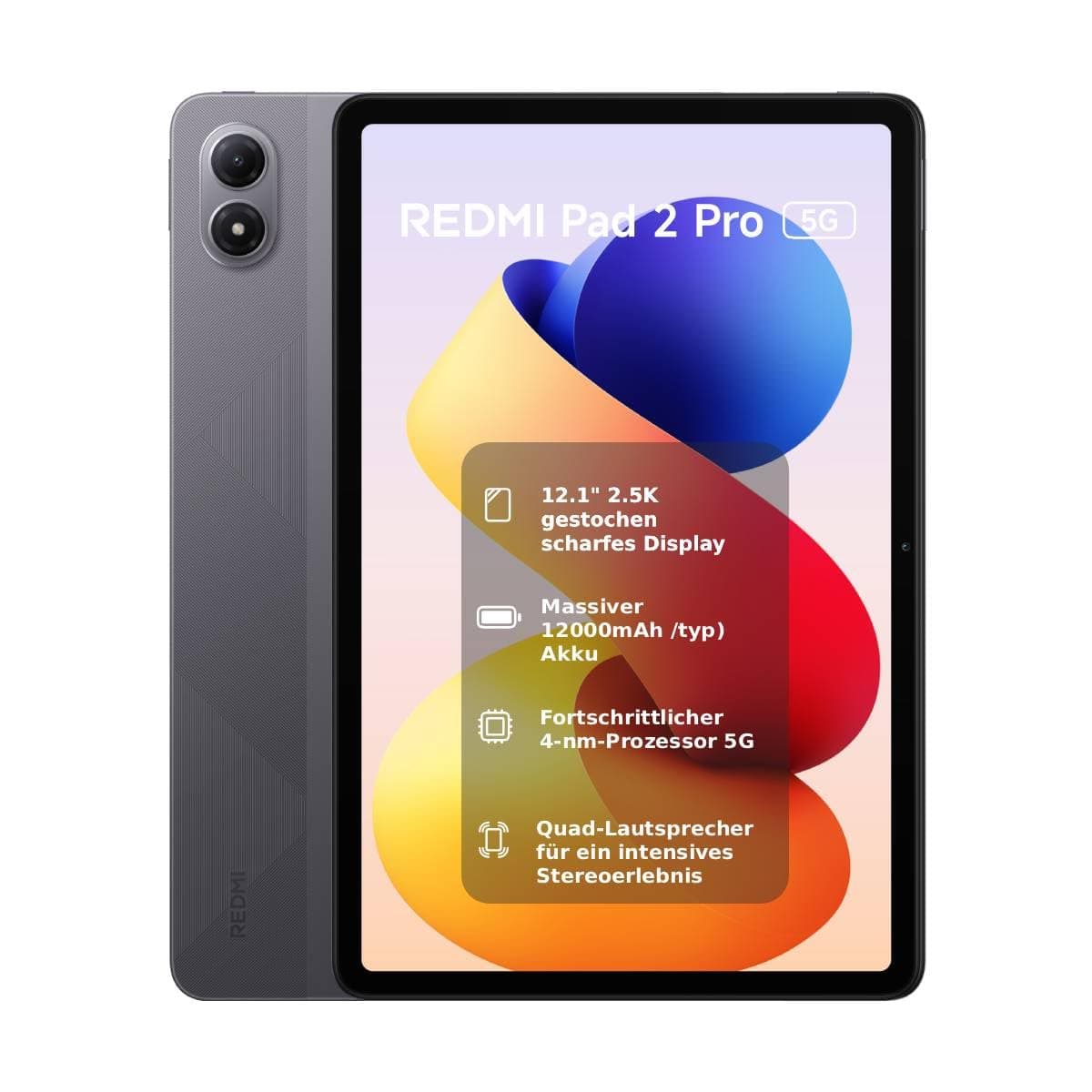 XIAOMI REDMI Pad 2 Pro 5G, 8+256GB, 12,1",12000mAh großer Akku, Graphitgrau | 2.5K 120Hz Kristallklares Display, Riesiger 12000mAh Akku, 4nm Prozessor mit 5G, Dolby Atmos, Graphitgrau, 2 Jahre Garantie