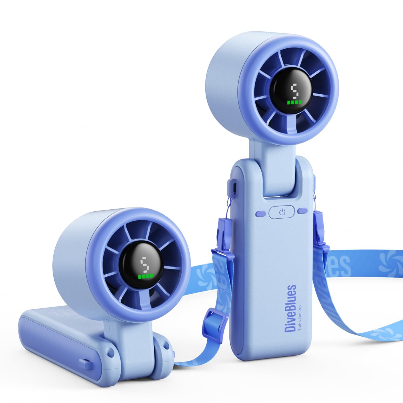 Diveblues Turbo Ventilador Portátil de Mano, Enfriamiento de Alta Velocidad 10m/s, 5 Velocidades, Batería Recargable, Hasta 12 Horas, Mini Ventilador para Viajes, Oficina, Exterior, Brisa Marina