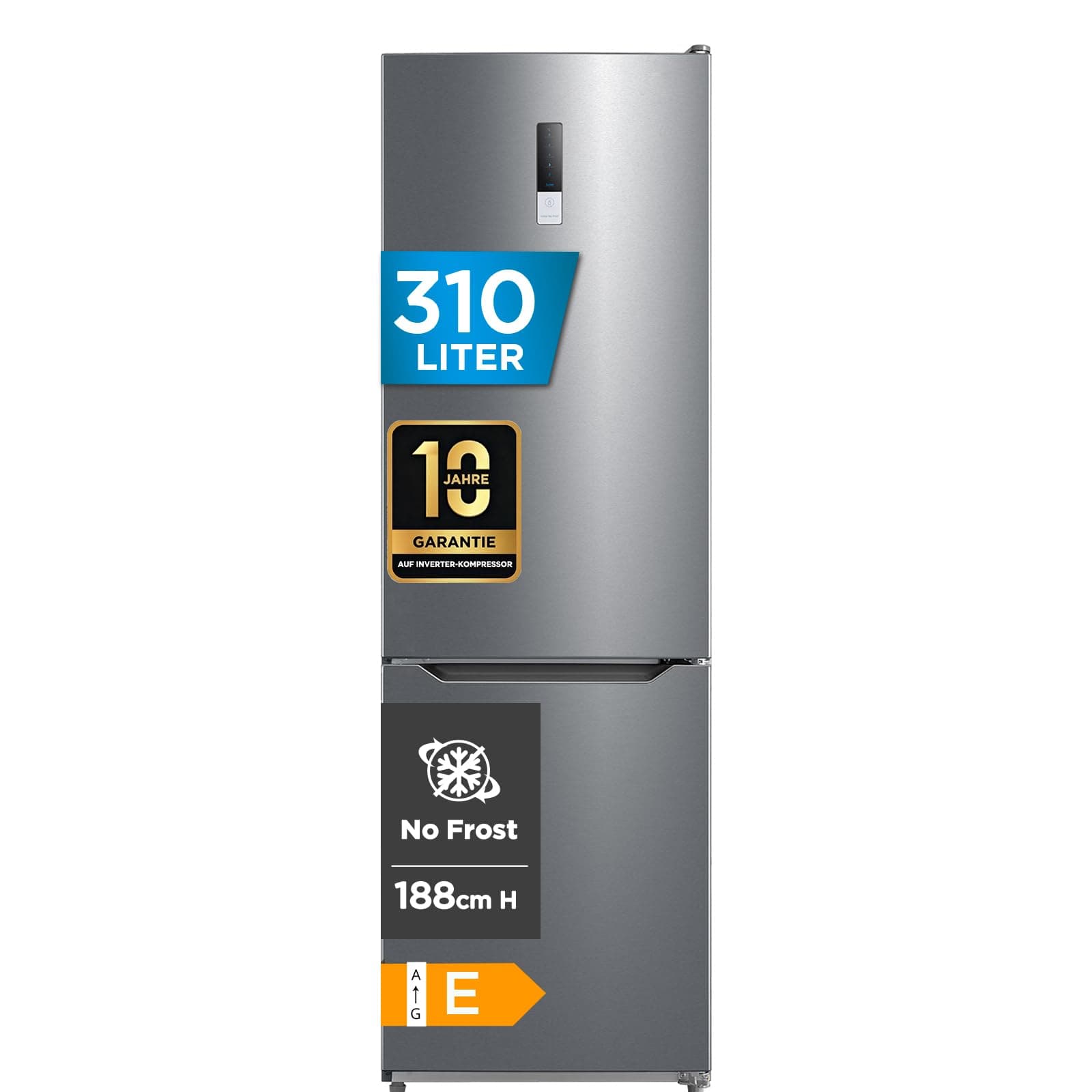 Midea MDRB424FGE02OA Kühl-/Gefrierkombination/188 cm Höhe/NoFrost/LED-Beleuchtung/Hochwertiger GMCC-Kompressor/Elektronische Steuerung/Zuverlässige Gefrierleistung/235 kWh/Jahr/224L Kühlteil