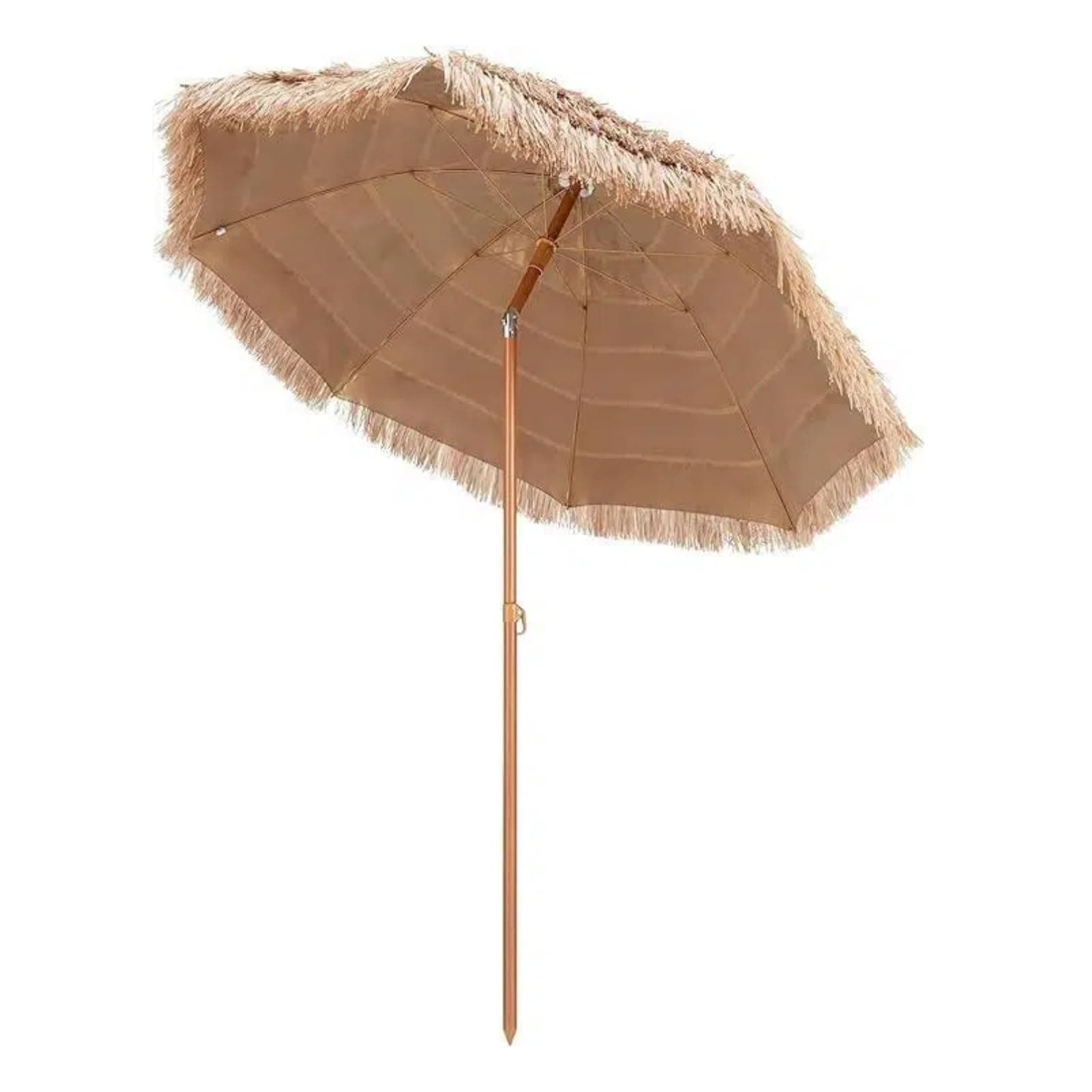 KOMFOTTEU Parasol Exotique, Style de Hawaïen, Protection solaire, Parasol de Plage en Paille de riz pliable, idéal pour Jardin, Balcon, Plage, Terrasse, φ2.08m x H 2.1m, 7 couches de paille simulée