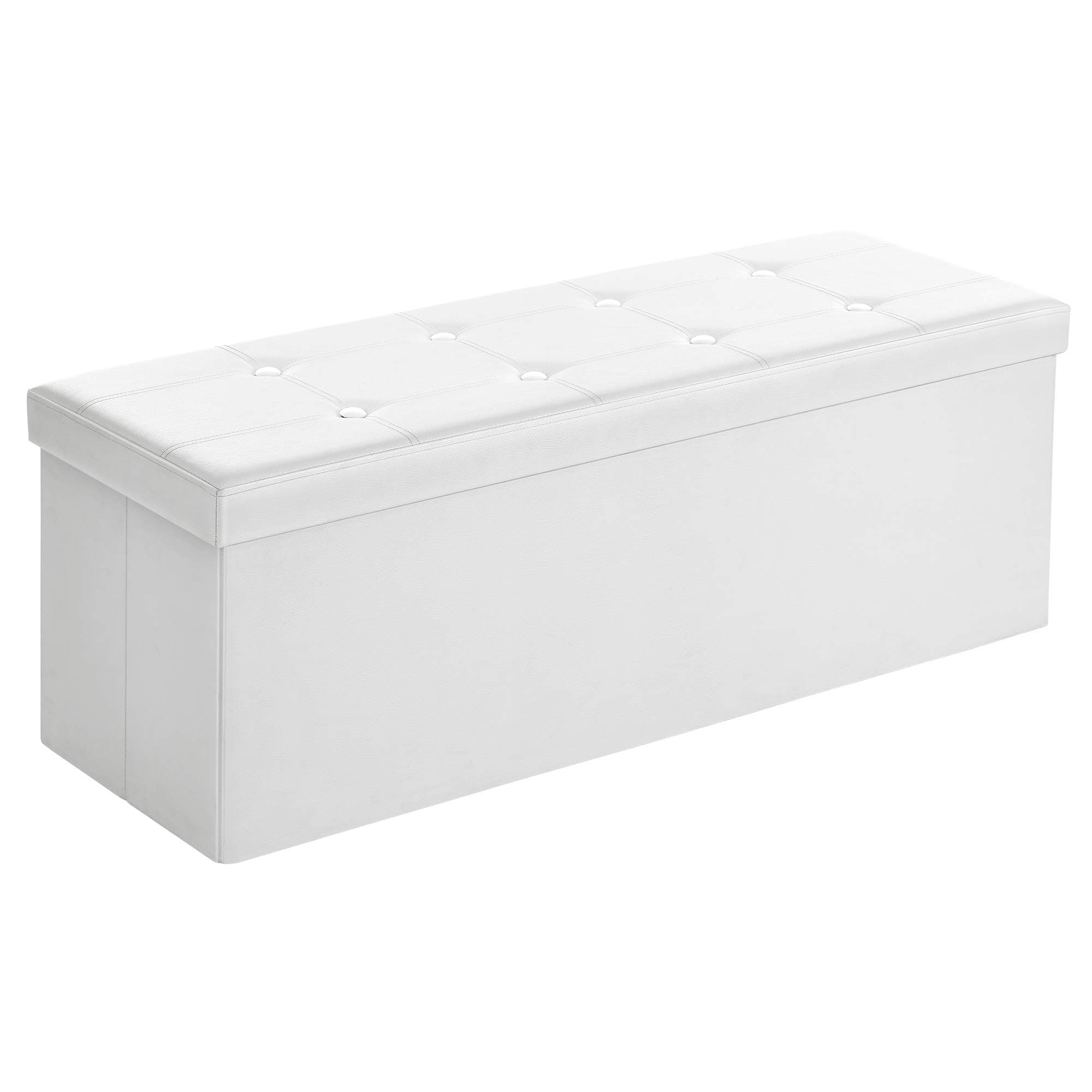 SONGMICS Cassapanca Contenitore 120L, Pouf Contenitore, Panca Poggiapiedi Pieghevole, Capacità di Carico di 300 kg, Seduta Imbottita, Bianco LSF702.