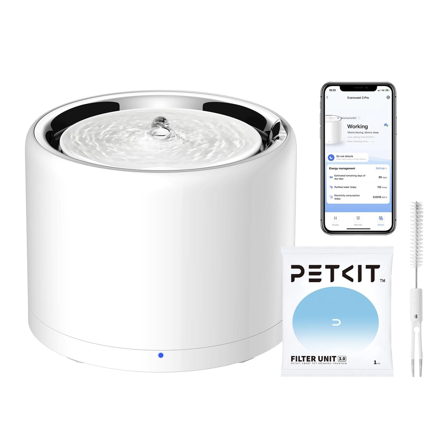 PETKIT Fontaine a Eau Chat sans Fil, Distributeur d'eau Intelligent Automatique pour Chats et Chiens, Réservoir Intérieur en Acier Inoxydable, Pas Facile à Elever des Bactéries