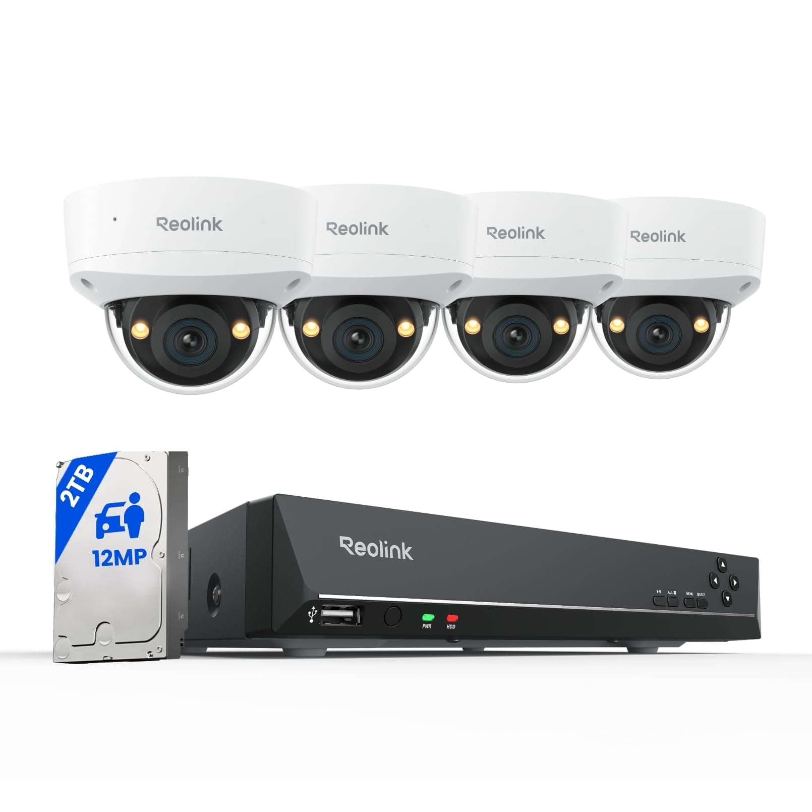 Reolink PoE 12MP Kit Telecamere Videosorveglianza, IK10, RLK8-1200V4 | Grandangolo a 145°, Faretti per Visione Notturna, Rilevamento Uomo/Veicolo/Animale, Audio Bidirezionale, NVR 8CH 2TB