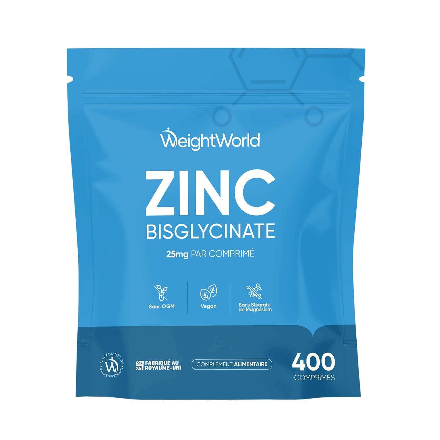 Zinc Bisglycinate 400 Micro-Comprimés Vegan, Zinc Complement pour Homme et Femme, 1 Comprimé Tous les 2 Jours Soit 12,5 mg par Jour, sans Stéarate de Magnésium