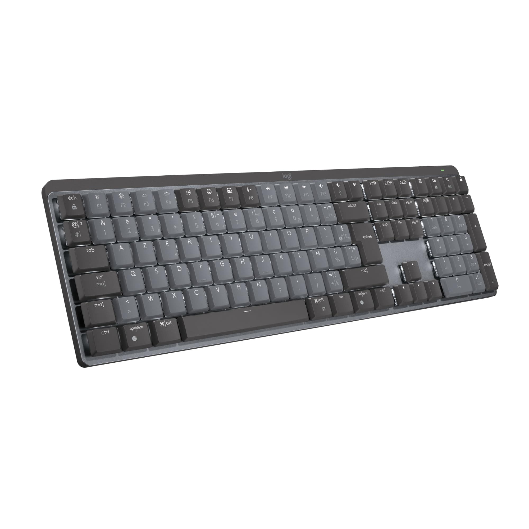 Logitech MX Mechanical Clavier sans Fil Rétroéclairé Performant, Boutons Tactiles Silencieux, Rétroéclairage, Bluetooth, USB-C, macOS, Windows, Linux, iOS, Android, Métal, Français AZERTY - Gris