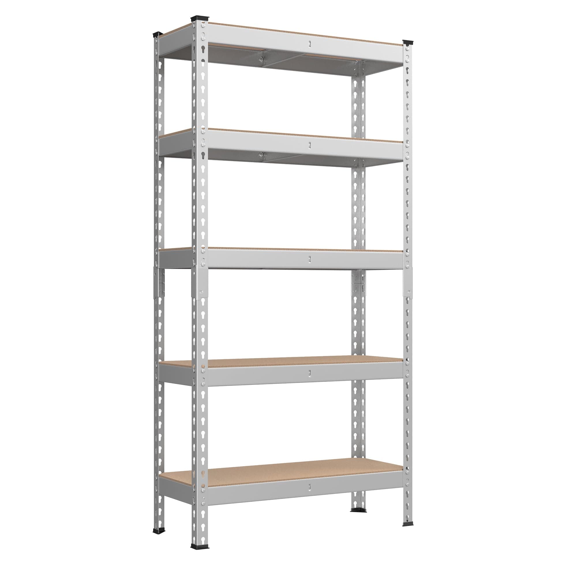 SONGMICS Estantería de 5 Niveles, Estantería de Almacenamiento, Montaje sin Tornillos, Estantes Ajustables, 30 x 75 x 150 cm, Carga de 875 kg, para Garaje, Cobertizo, Bodega, Plata GLR300E01