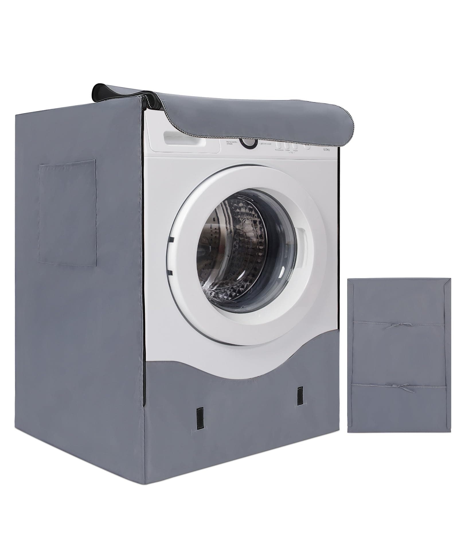 HAUSPROFI Funda Lavadora Exterior Impermeable 60 * 64 * 85cm, Fundas Lavadora Carga Frontal 420D, Fundas Secadoras Exterior con Recubrimiento Plata de Doble Cara, Funda Secadora Impermeable - Gris