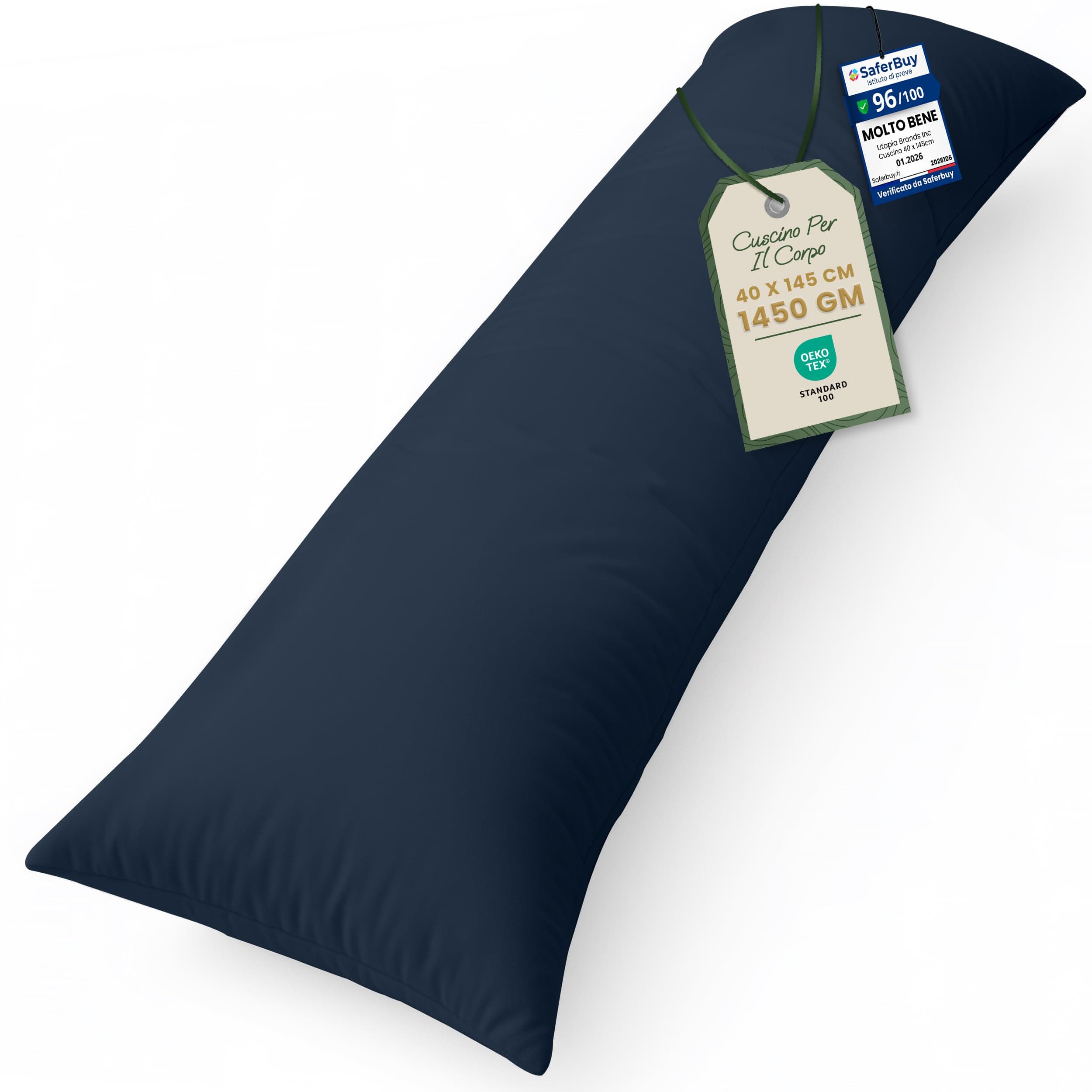 Utopia Bedding Cuscino per Dormire laterale 40x145 cm, Cuscino Lungo Per Gravidanza e Sostenere la Maternità, Cuscini Corpo (Blu Navy)