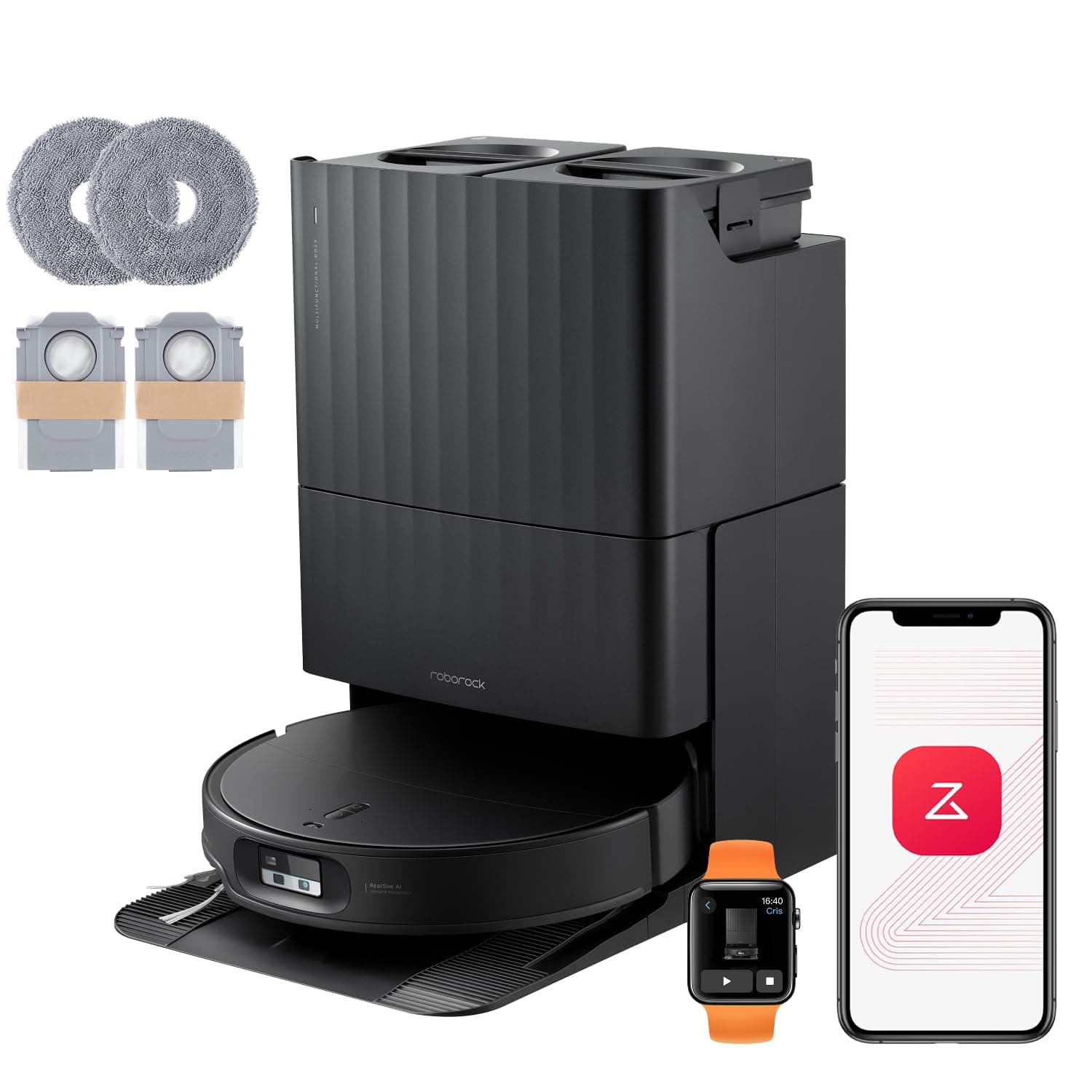 roborock Qrevo Edge 2 Set Saugroboter mit Wischfunktion&Hebarem Wischmopp, 25.000 Pa, Anti-Tangle, ultraflach 7,98 cm, 80 °C Heißwasser-Moppwäsche, FlexiArm-Technologie, AI-Hinderniserkennung(Schwarz)