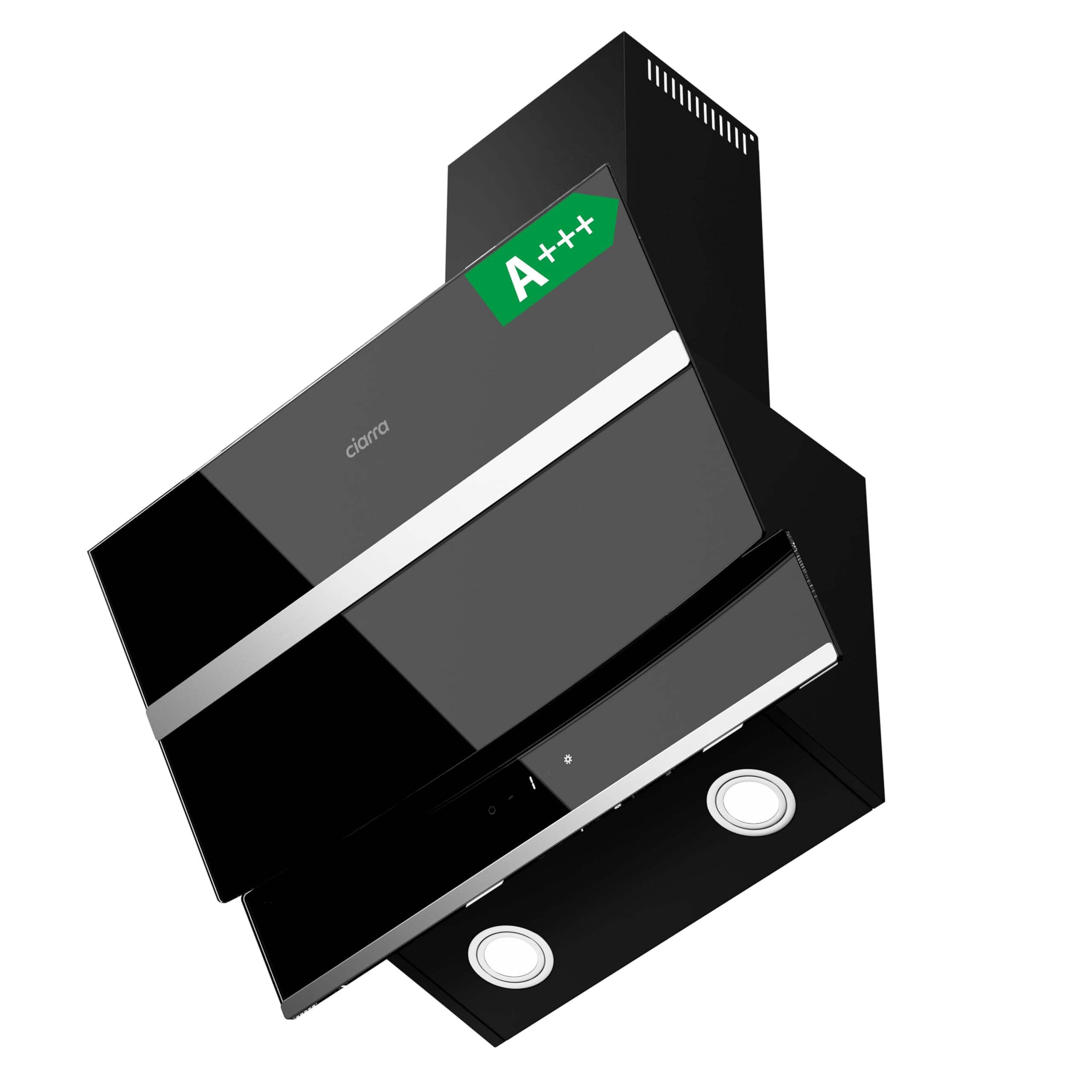 CIARRA Campana Extractora Inclinada 60 cm, A+++,650 m³/h,Touch,CBCB6736N | Negro Panel Cristal Extractor | Recirculación/Evacuación | 4 Velocidades | Luz LED | Filtro Carbón CBCF003 No Incluido