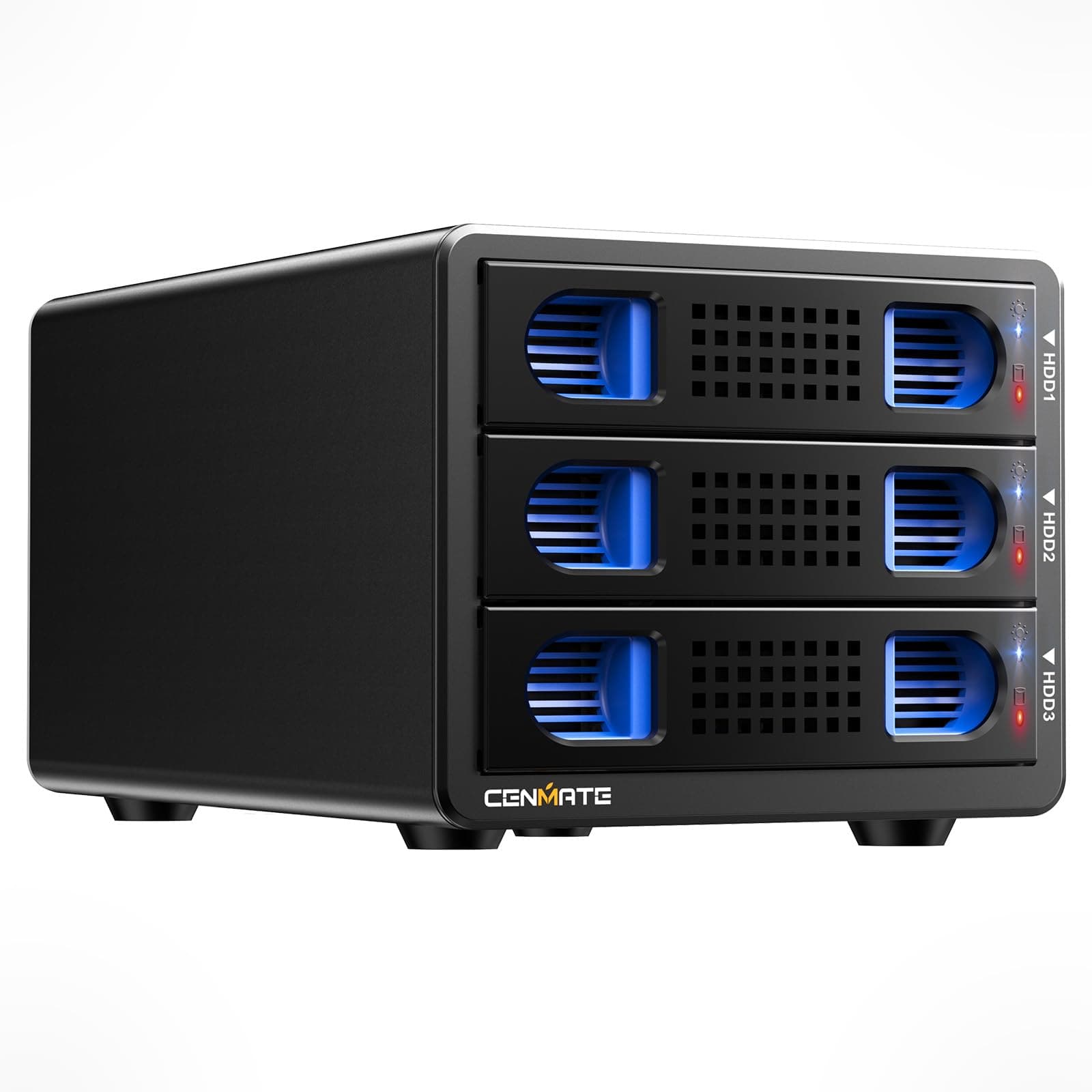 Case Hard Disk, Alluminio Case HDD 3 Baie con Ventola per HDD/SSD SATA 2,5/3,5, USB A/C 3.0, Supporto Sostituzione a Caldo, Espansione a Margherita, Senza Attrezzi, DAS (NO RAID/NAS)