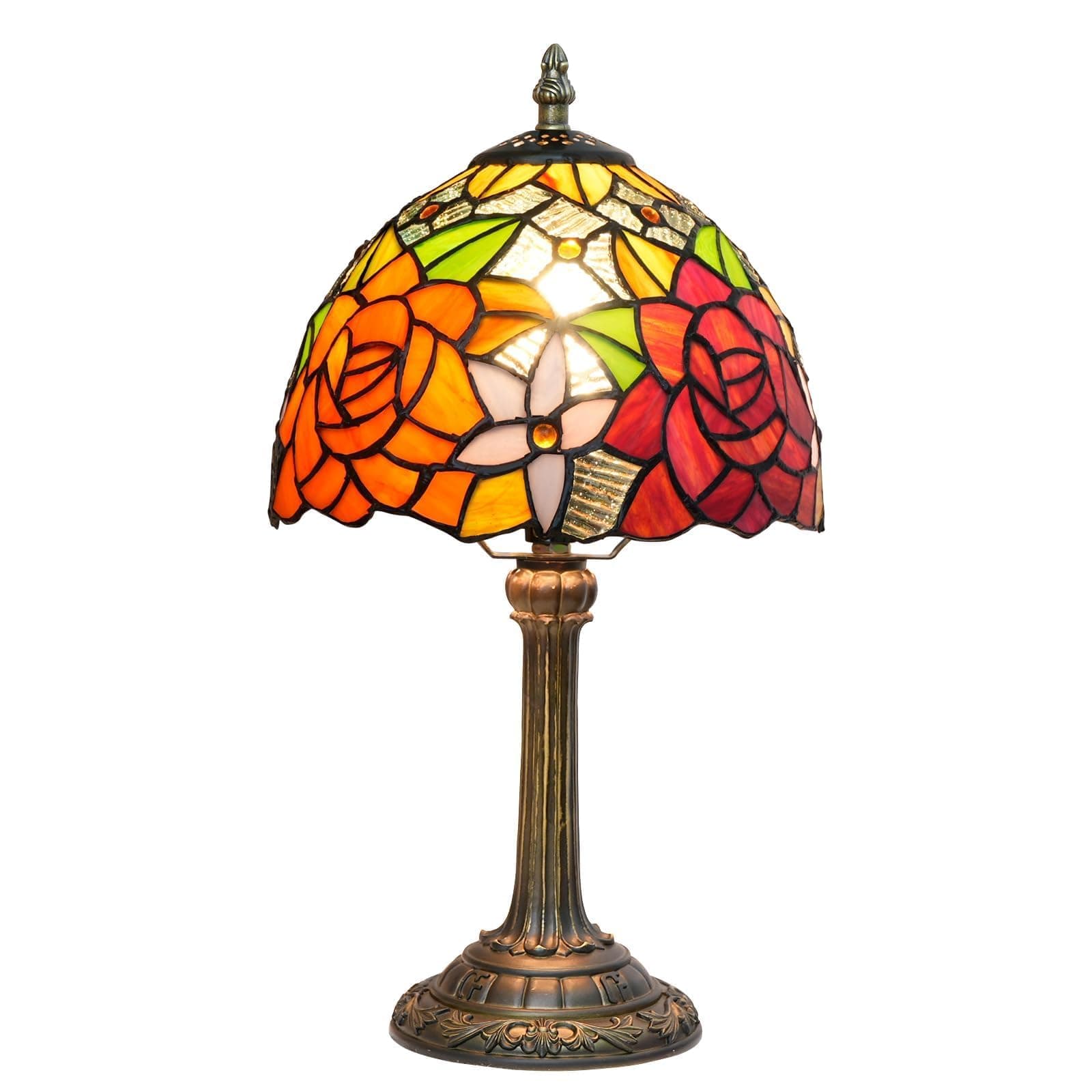 wecrejoni Lampe de table en verre teinté de 8 pouces Magnifique lampe de chevet de style Tiffany rose pour bureau Lampe de lecture Chambre Dortoir Salon Cuisine Décoration de la maison