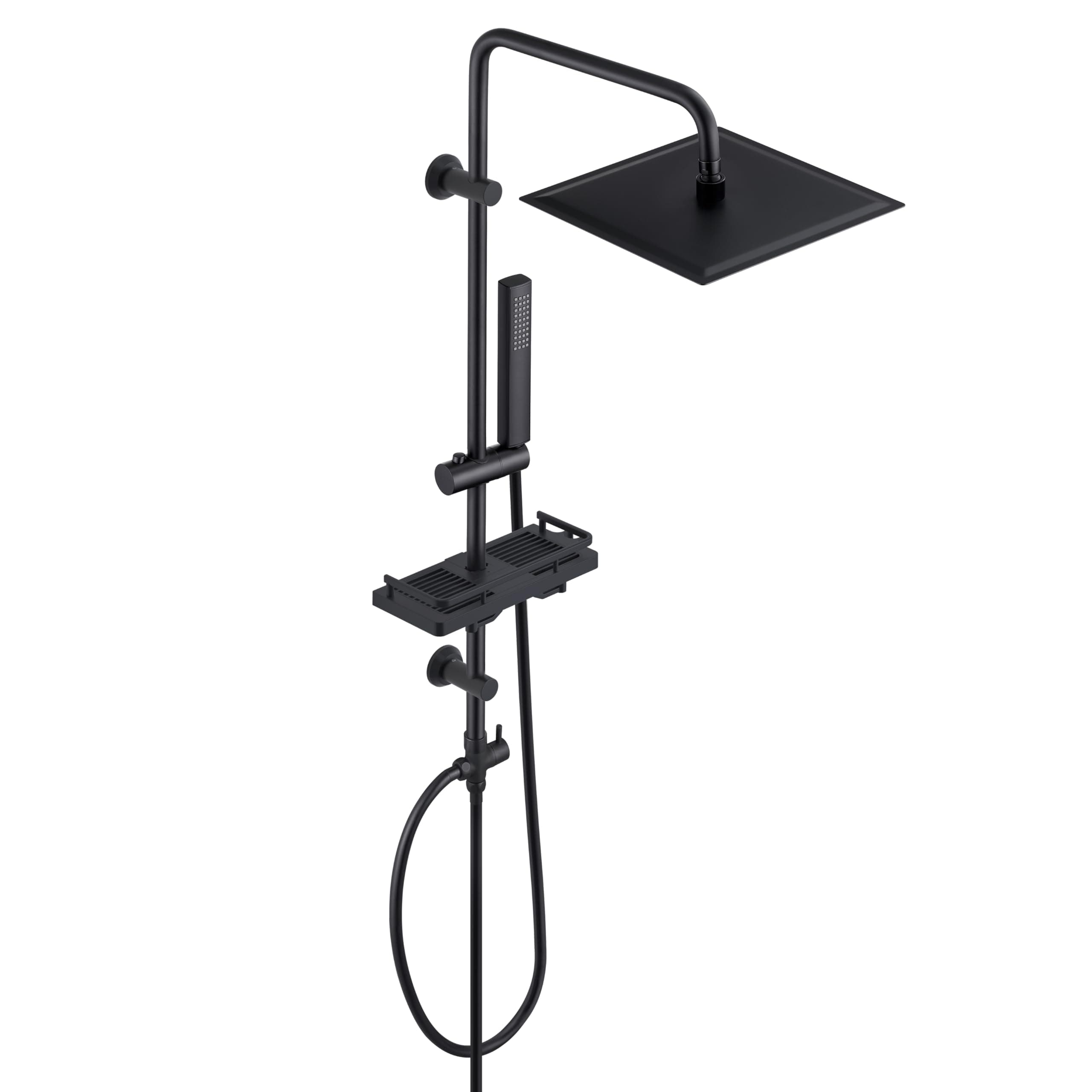 Görbach Colonna Doccia Acciaio Inox senza Miscelatore, Colonna Doccia idromassaggio con Asta Doccia Regolabili e Mensola, Set Doccia a Pioggia con Soffione 25×25 cm Nero