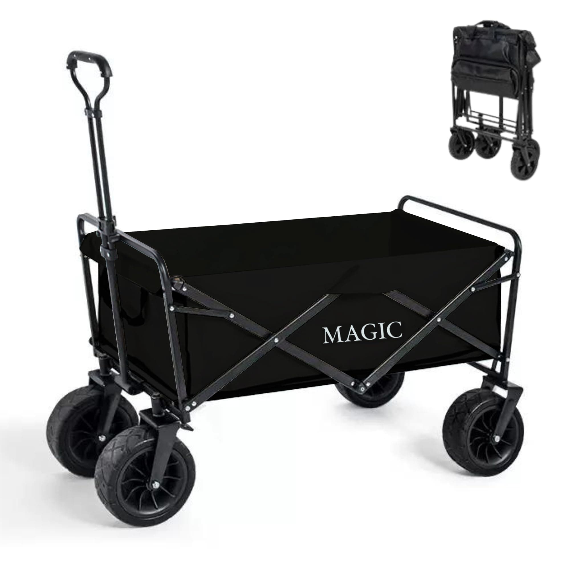 Carro de Playa Plegable para Camping, Picnic, etc. Carrito de Mano para Jardín. Carreta de Transporte con Bolsa y Mango Ajustable. Carretilla con Ruedas Grandes con Freno Resistentes.