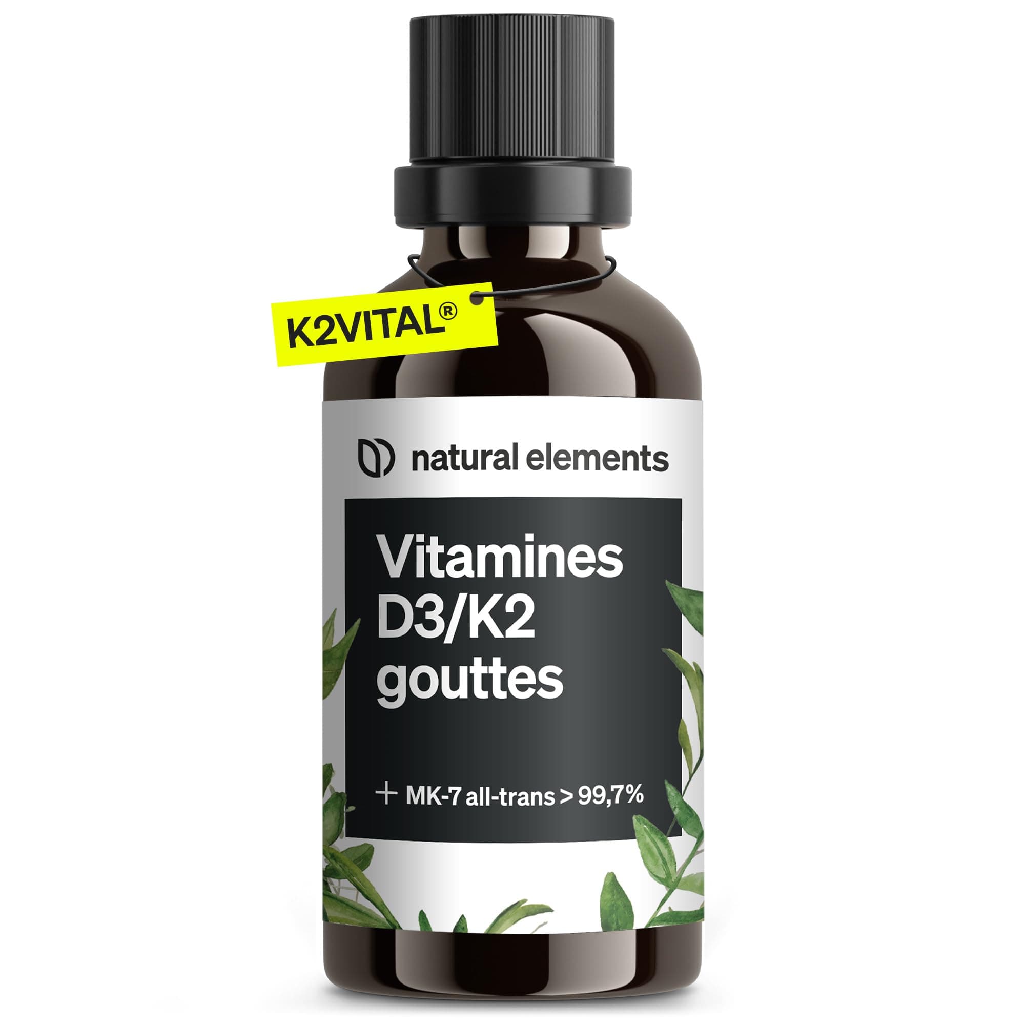 Vitamine D3 & K2 en Gouttes Premium 50 ml, Vitamine K2 99,7% All-Trans (K2VITAL® de Kappa) + Vitamine D Hautement Biodisponible, Liquide Fortement Dosée, Sans Additifs