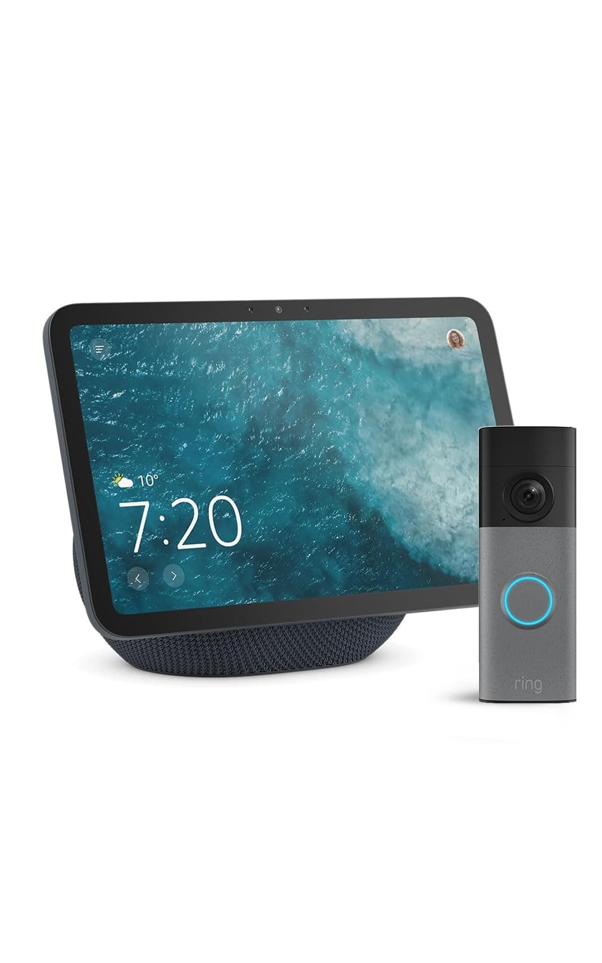 Amazon Echo Show 8 (neueste Gen.), Graphit + Ring Akku-Videotürklingel (neueste Gen.), Gesprenkeltes Grau, Besucher auf dem Echo Show sehen, Alexa+ Early Access inklusive