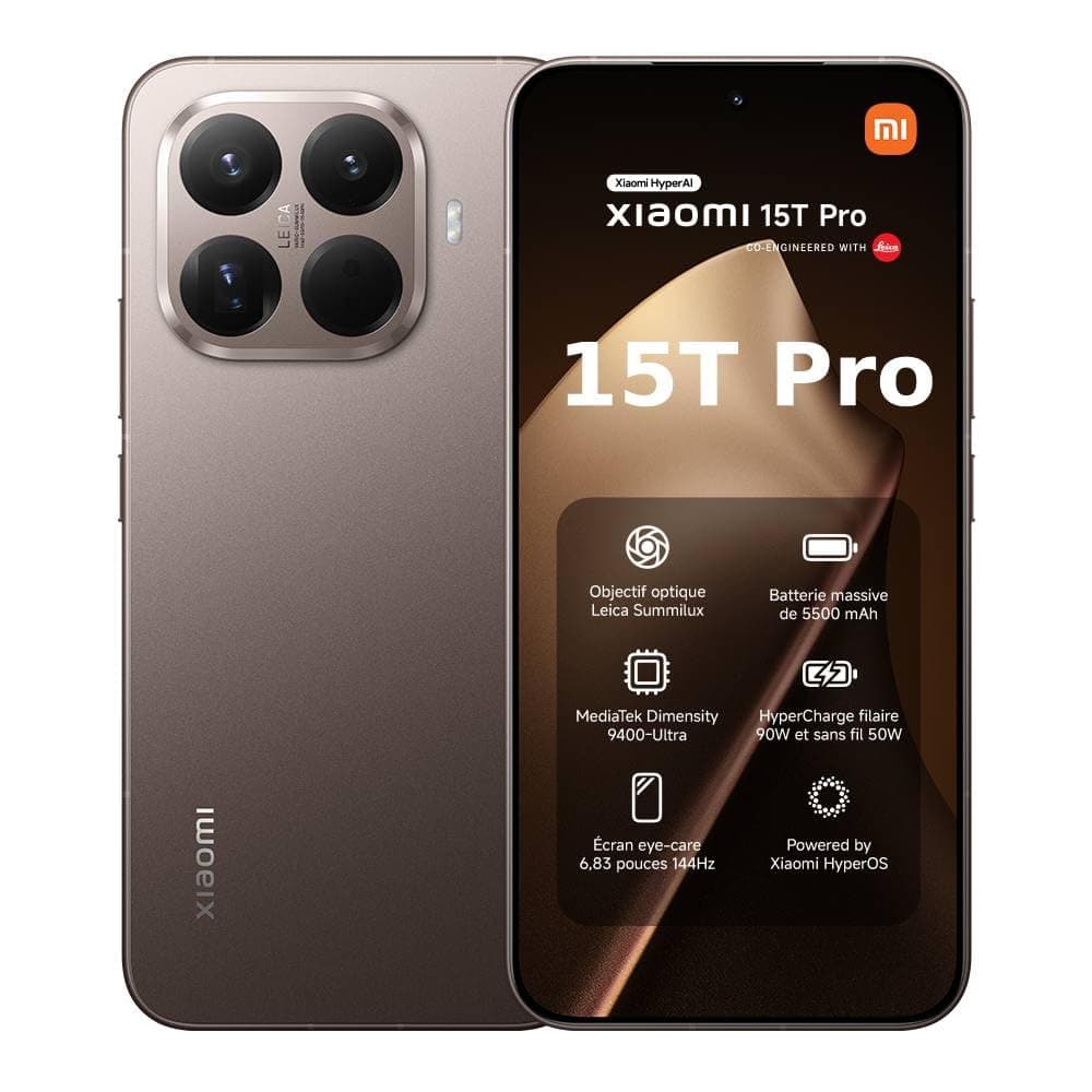XIAOMI 15T Pro, Smartphone 12 + 512 Go, écran 6,83" 144 Hz avec Protection oculaire, MediaTek Dimensity 9400+, Téléobjectif Leica x5 Pro 50 MP, 5 500mAh, Moka, Chargeur Non Inclus