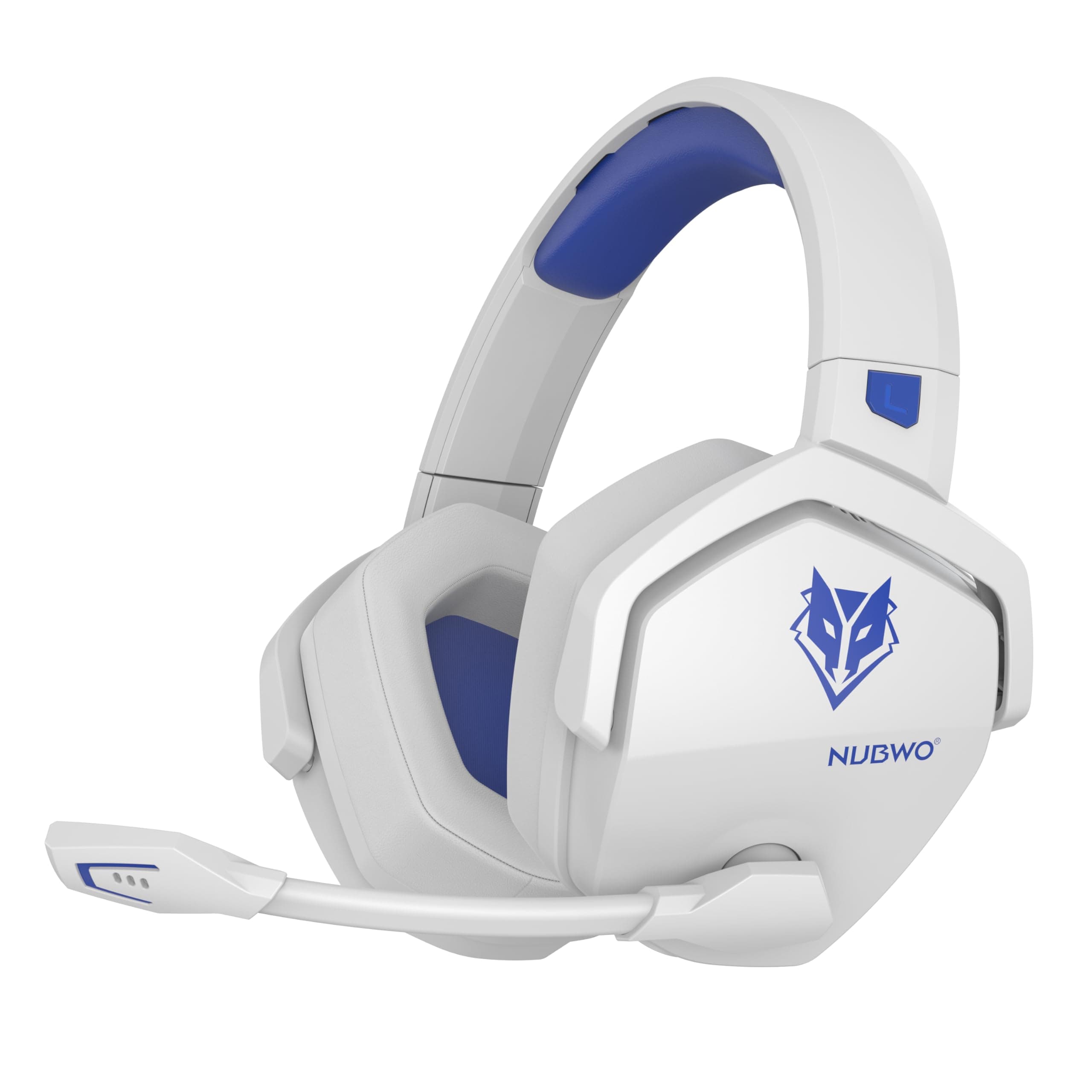 NUBWO G06 Cuffie Gaming Wireless per PC/Ps5/Ps4/NS,2,4GHz+5.3 Bluetooth,Cuffie Wireless con Microfono 7.1 Qualità Audio Senza Perdita di Bassa Latenza,Durata di Oltre 100+ Ore - Bianco/Blue