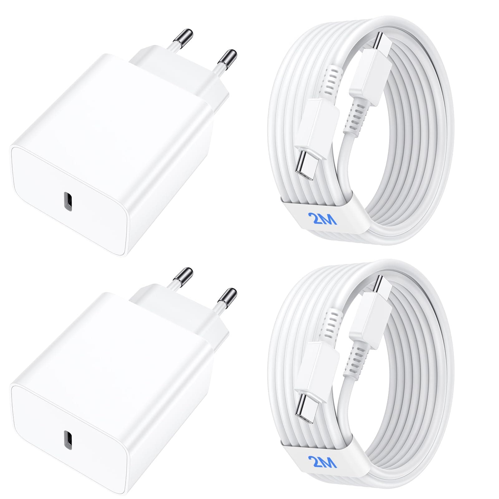 45W Chargeur USB C, 2 Pack Chargeur Rapide Samsung avec Câble de Charge de 2M, Chargeur Ultra Rapide pour Samsung Galaxy S26/S25/S24/S23/S22/S21/S20/Ultra/Note 20/A55/A54, Prise Secteur USB C Adapteur