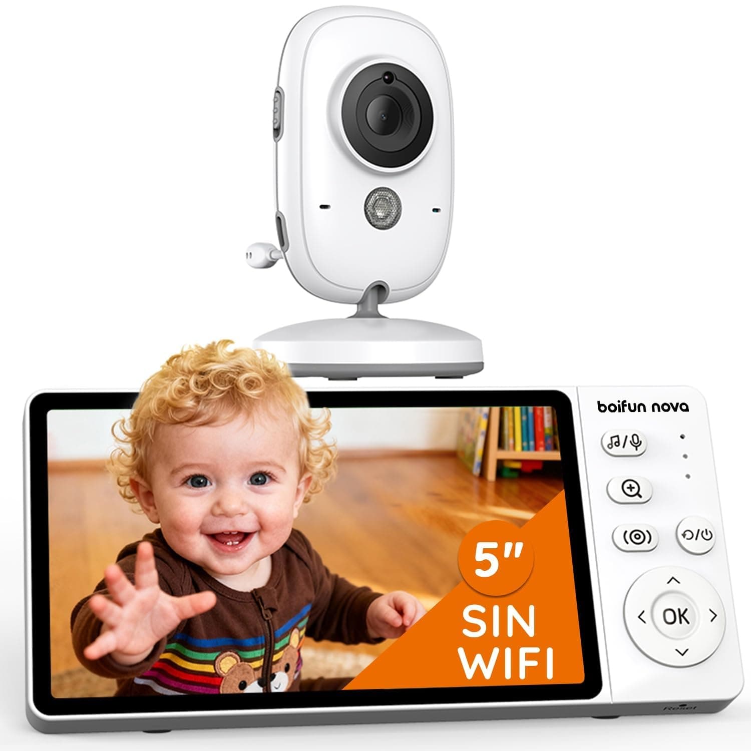 2026 Camara Vigilancia Bebe sin WiFi, 5" IPS 1080P, Nocturna Invisible | Visión Nocturna Infrarroja Invisible, VOX Activación Sonido, Detección de Sonido, Comunicación Bidireccional y Plug & Play