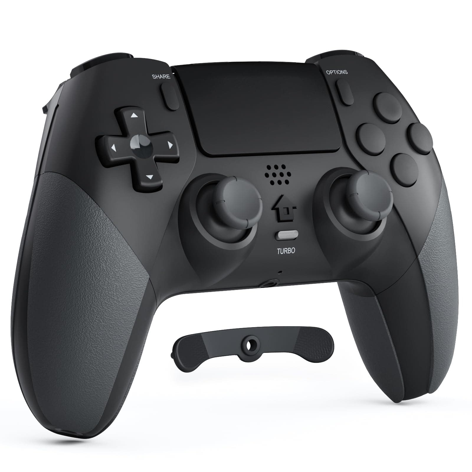 CHEREEKI Controller per PS4, Controller Bluetooth con 2 Pulsanti Programmabili Gamepad Wireless con Doppia Vibrazione Sensore Giroscopico a 6 Assi Touch Pad Altoparlante Integrato, Nero