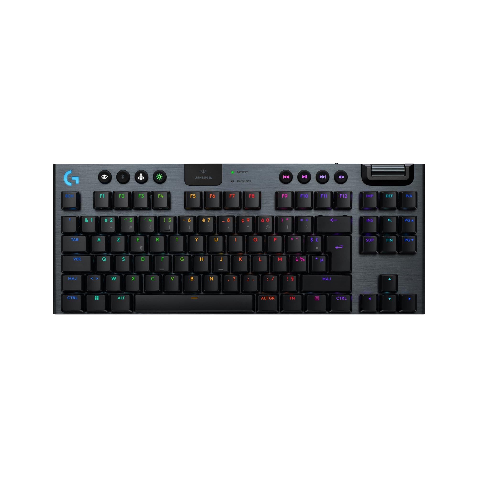 Logitech G G915 X LIGHTSPEED TKL Clavier gaming sans fil ultra-plat, touches PBT double couche, touches entièrement programmables, rétroéclairage RVB, GL Brown Tactile - PC/Mac, FRA AZERTY - Noir