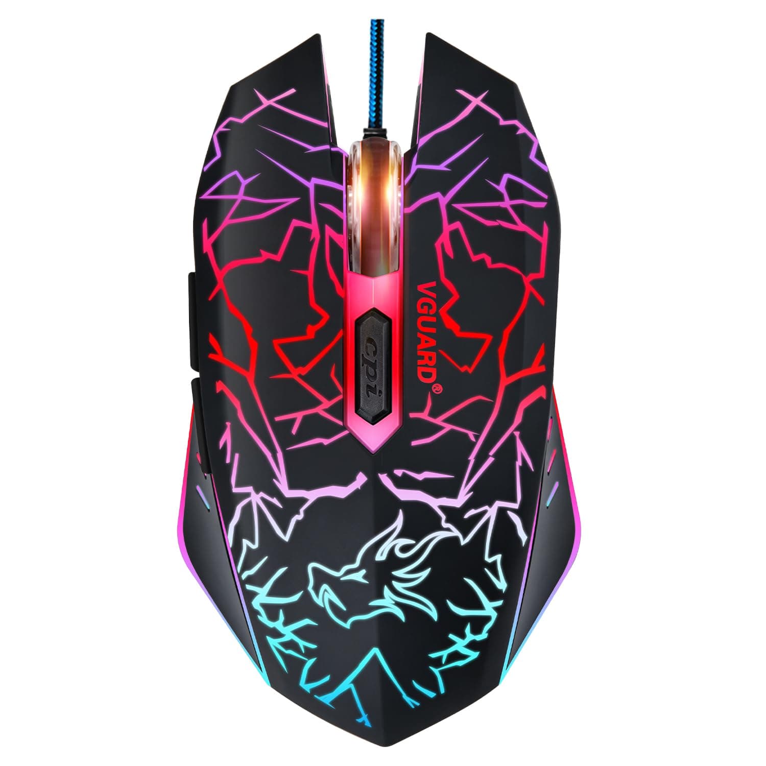 VGUARD Mouse da Gaming, Mouse con Filo USB, Mouse Ottico per PC Portatile Ergonomico, 6 Pulsanti Programmabili, 4 Regolabile DPI(800/1200/1600/2400), 7 Colori LED - Nero (Versione Aggiornata)