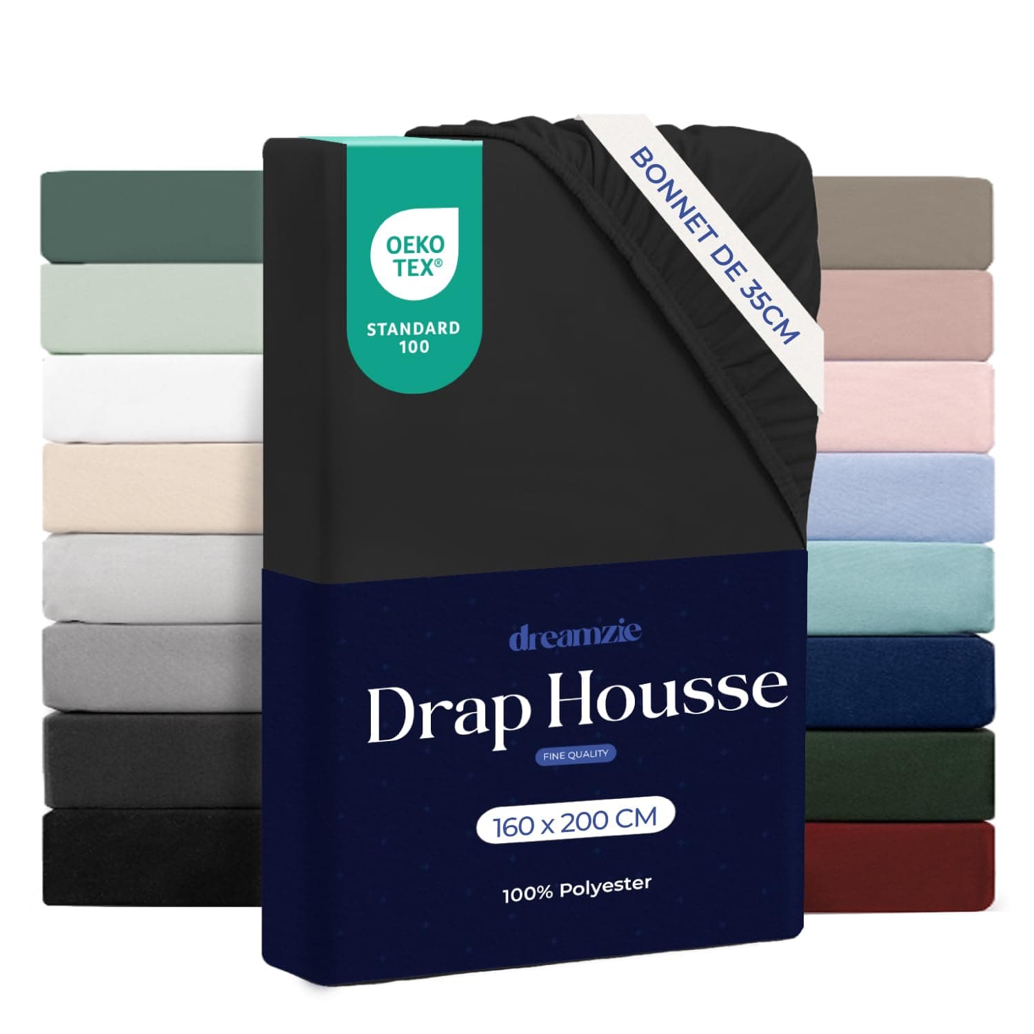 Dreamzie - Drap Housse 160x200 Bonnet 35 cm | Microfibre Ultra Douce - Matelas Épais - Oeko-Tex | Confort, Respirabilité, Entretien Facile - Noir