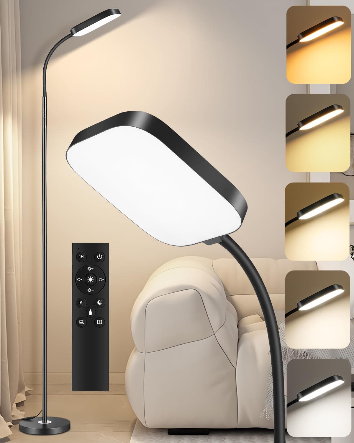 Lámpara de pie LED regulable 18W, 1850 lm – Lámpara de pie para salón con mando a distancia, 3000–6500K, lámpara de lectura moderna y regulable